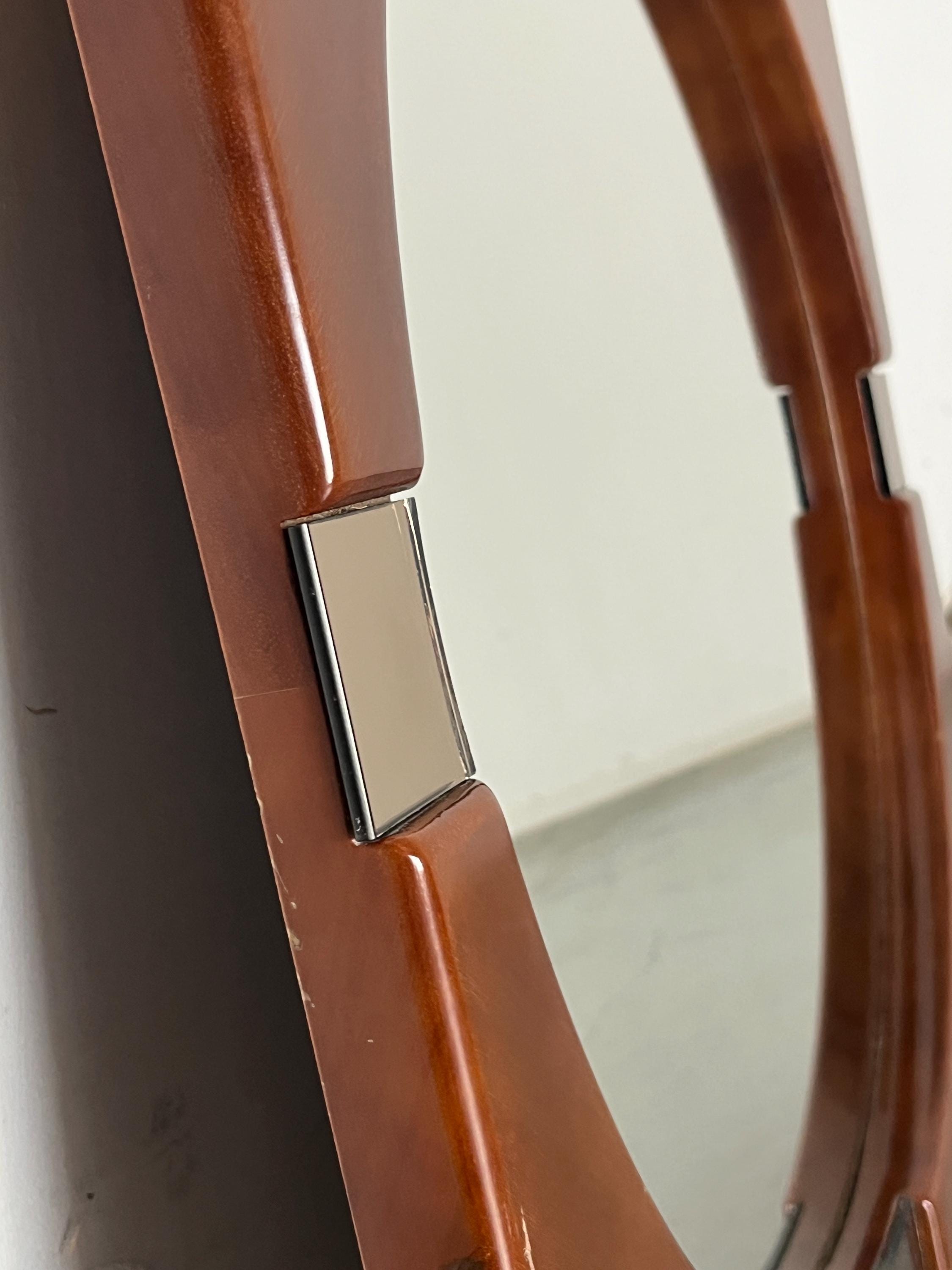 Square Wall Mirror in Wood and Chrome
