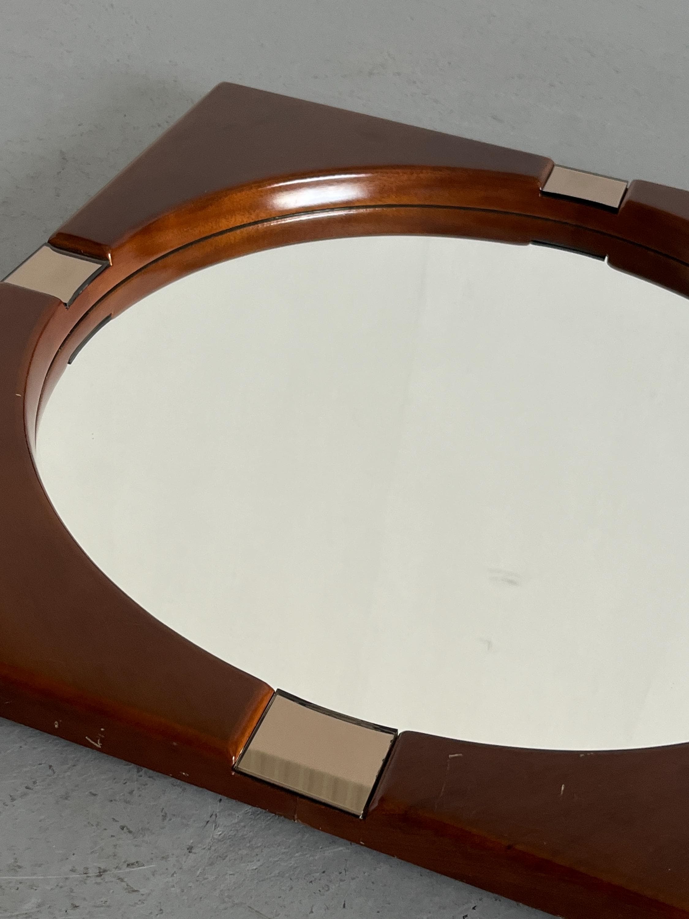 Square Wall Mirror in Wood and Chrome