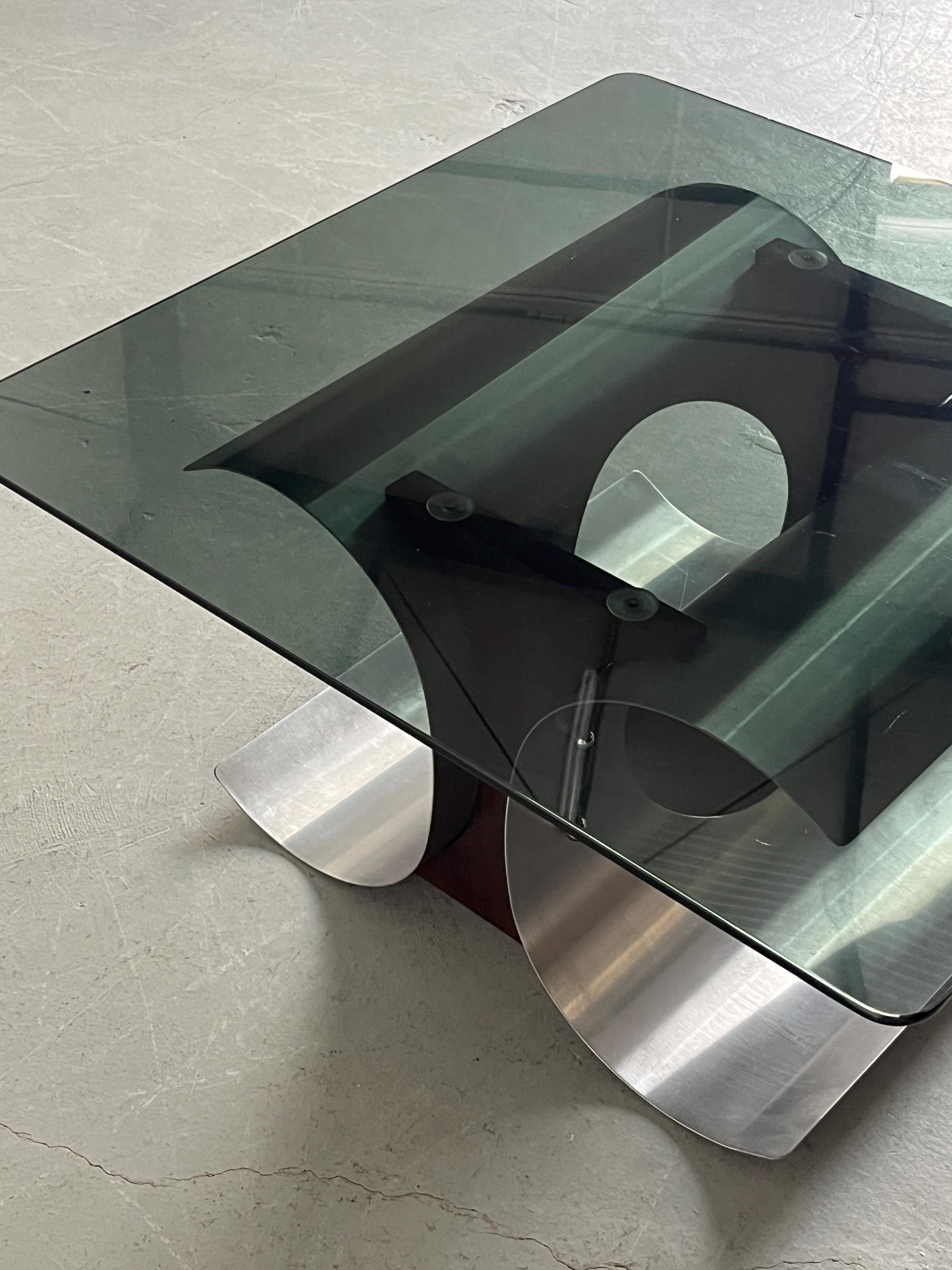 Brutalist Stainless Steel Coffee Table Attributed to François Monnet