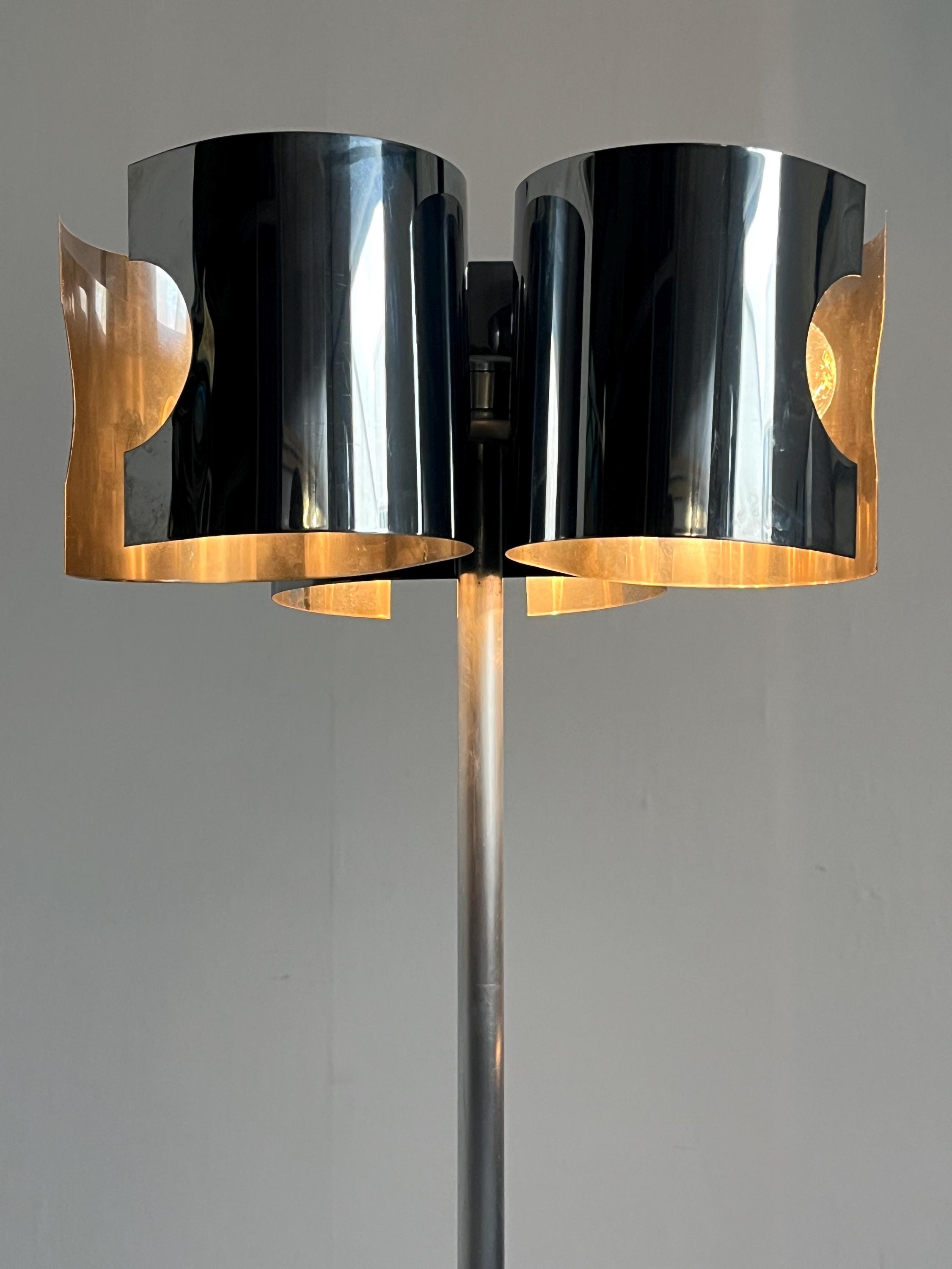 Modernist Italian Space Age Floor Lamp in Chrome and Marble