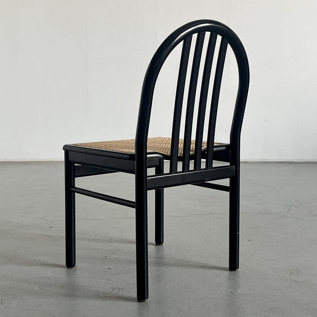 Black Lacquered Wood and Cane Dining Chairs in the Style of Annig Sarian