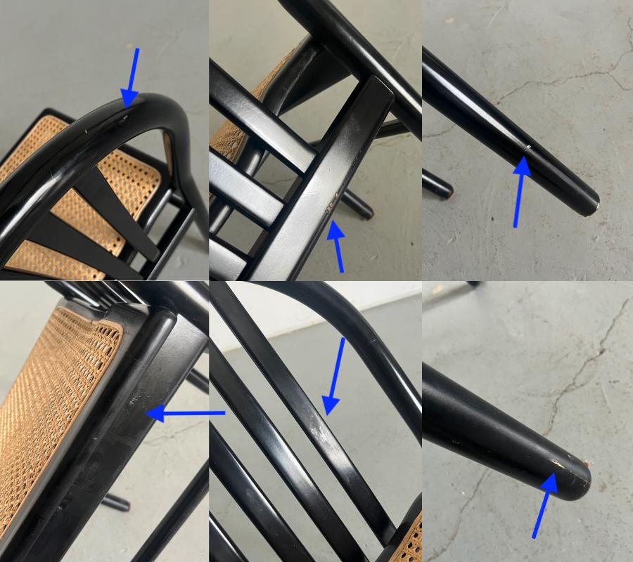 Black Lacquered Wood and Cane Dining Chairs in the Style of Annig Sarian