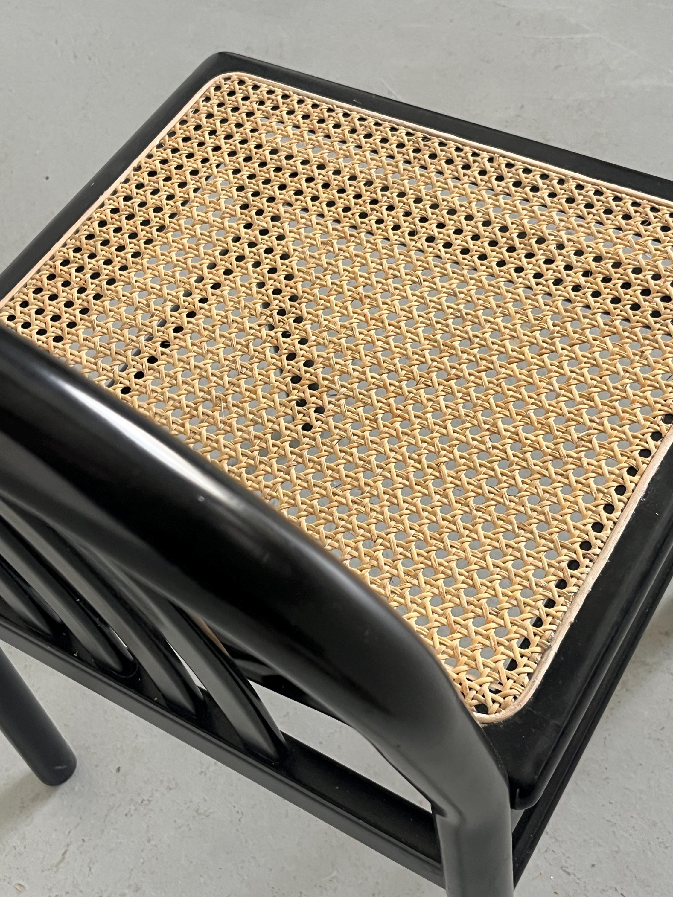 Black Lacquered Wood and Cane Dining Chairs in the Style of Annig Sarian