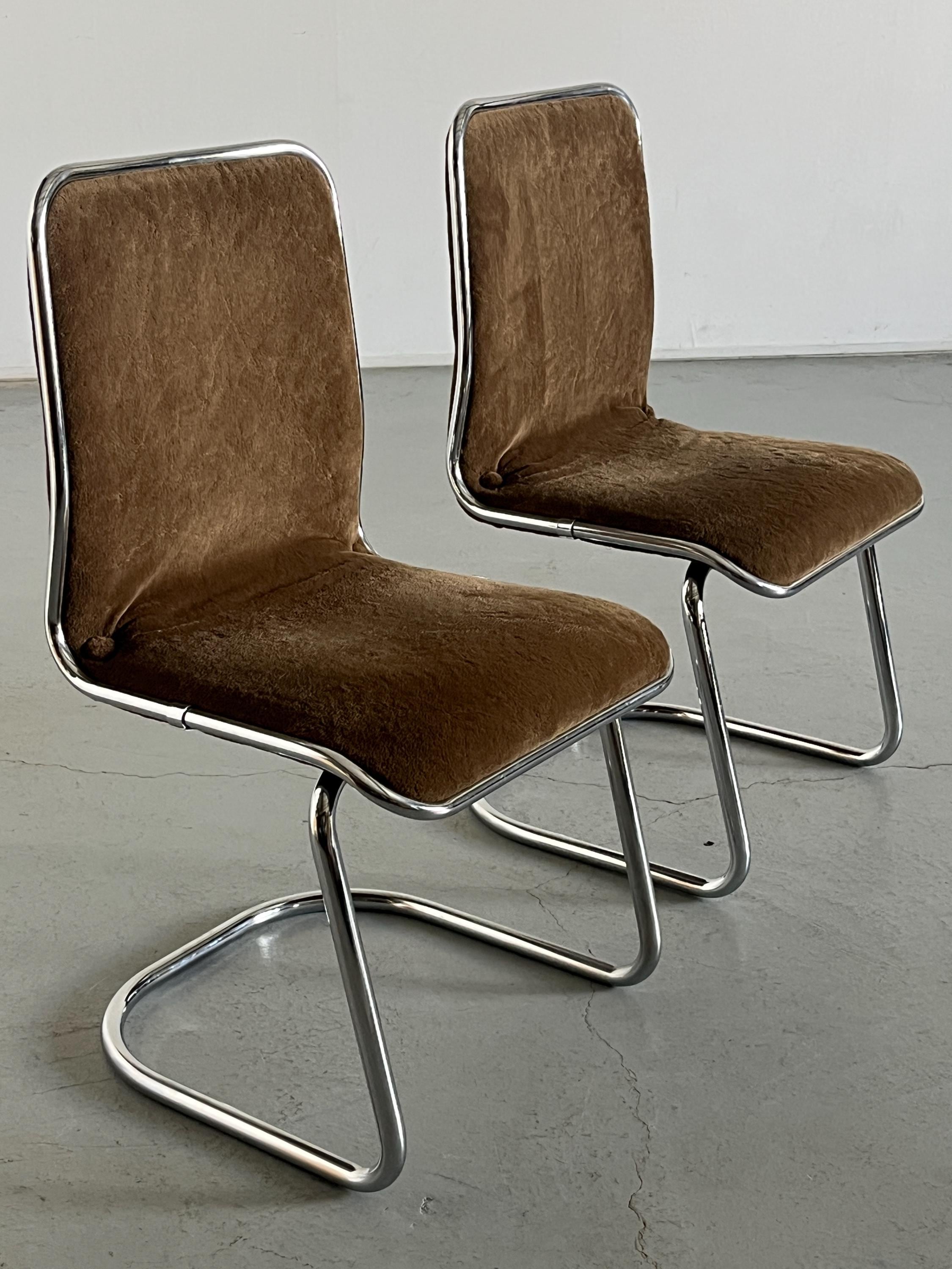 ‘Taro’ Cantilever Dining Chairs in Beige Fleece Upholstery