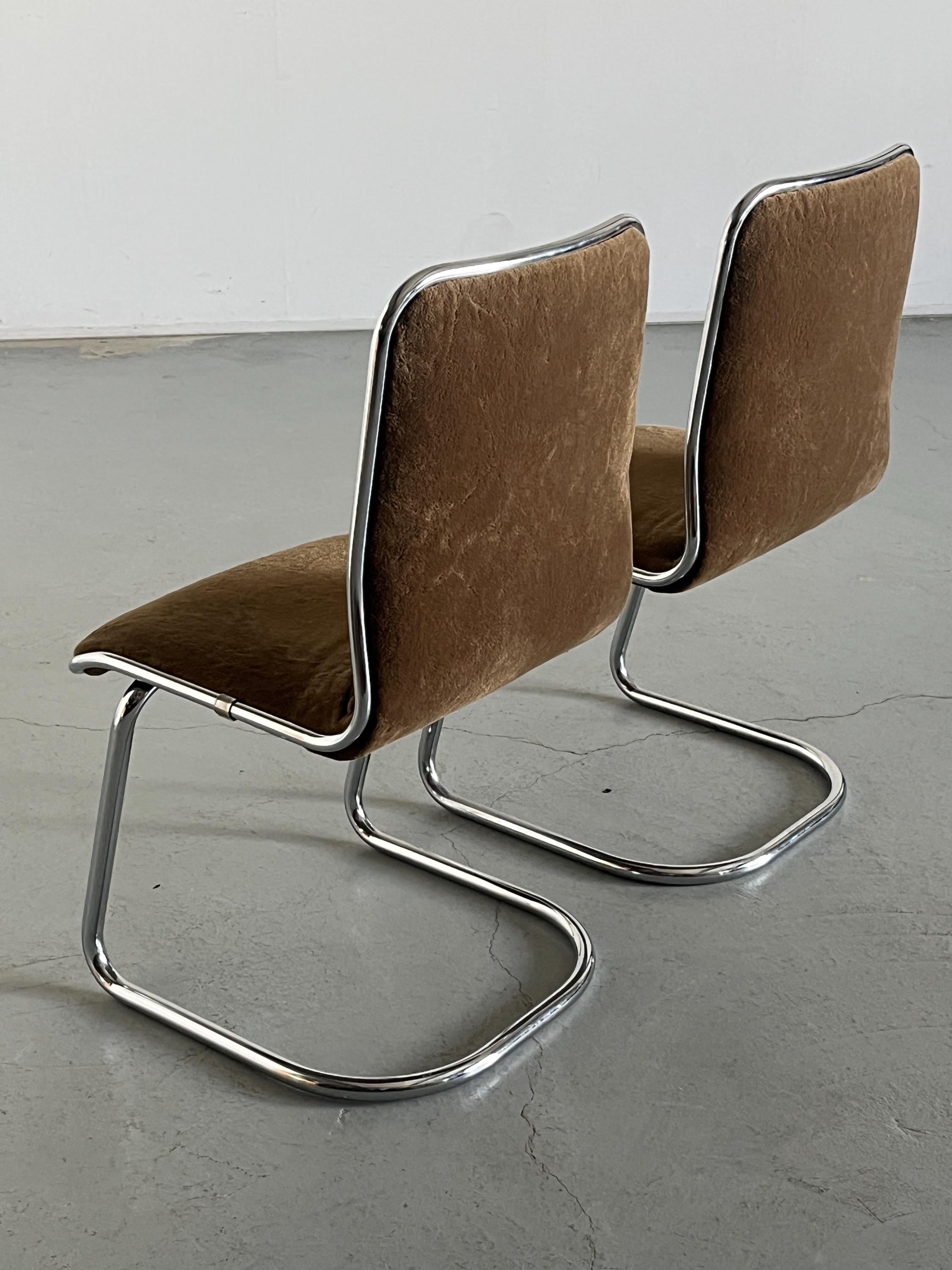 ‘Taro’ Cantilever Dining Chairs in Beige Fleece Upholstery