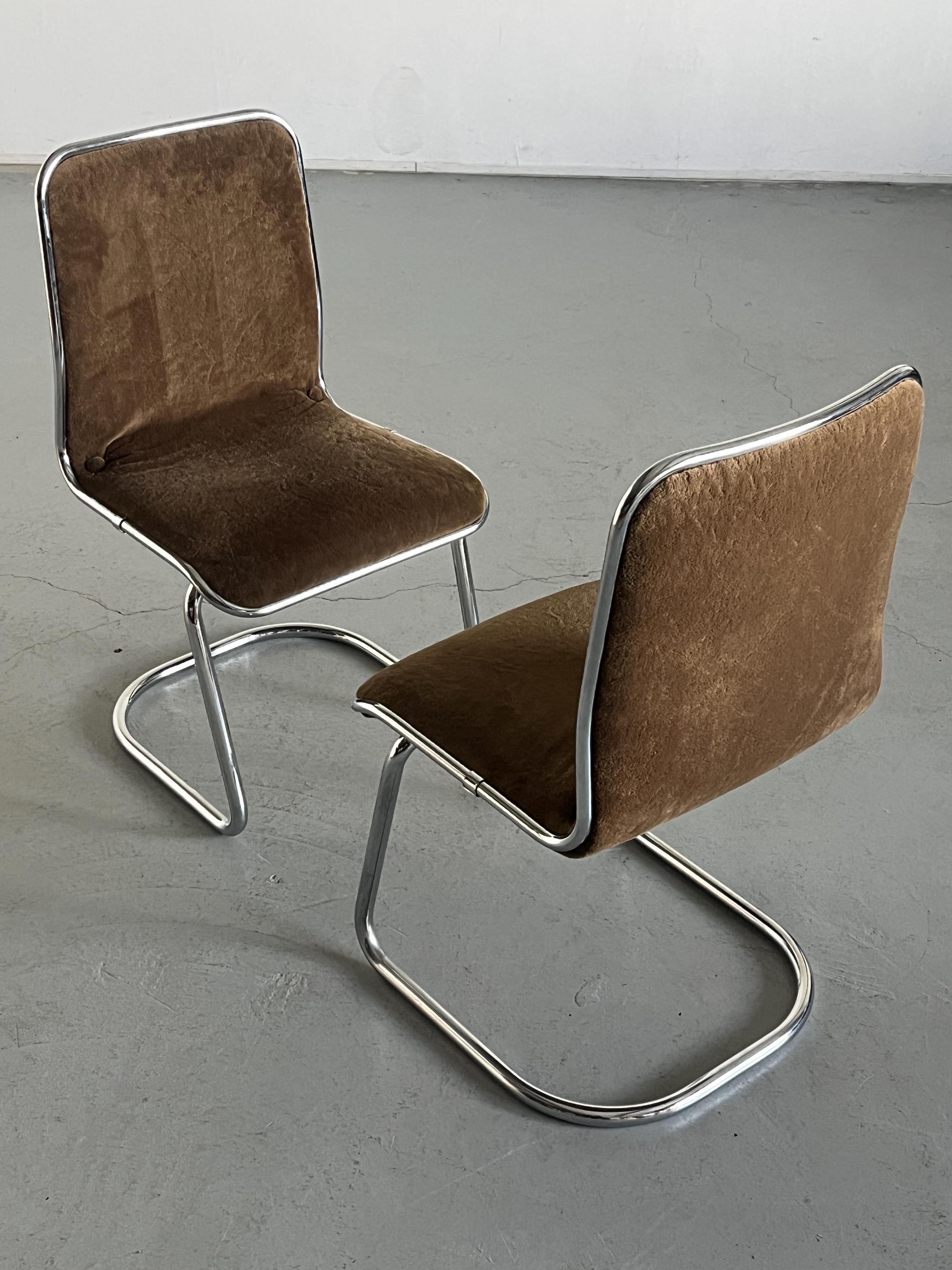 ‘Taro’ Cantilever Dining Chairs in Beige Fleece Upholstery
