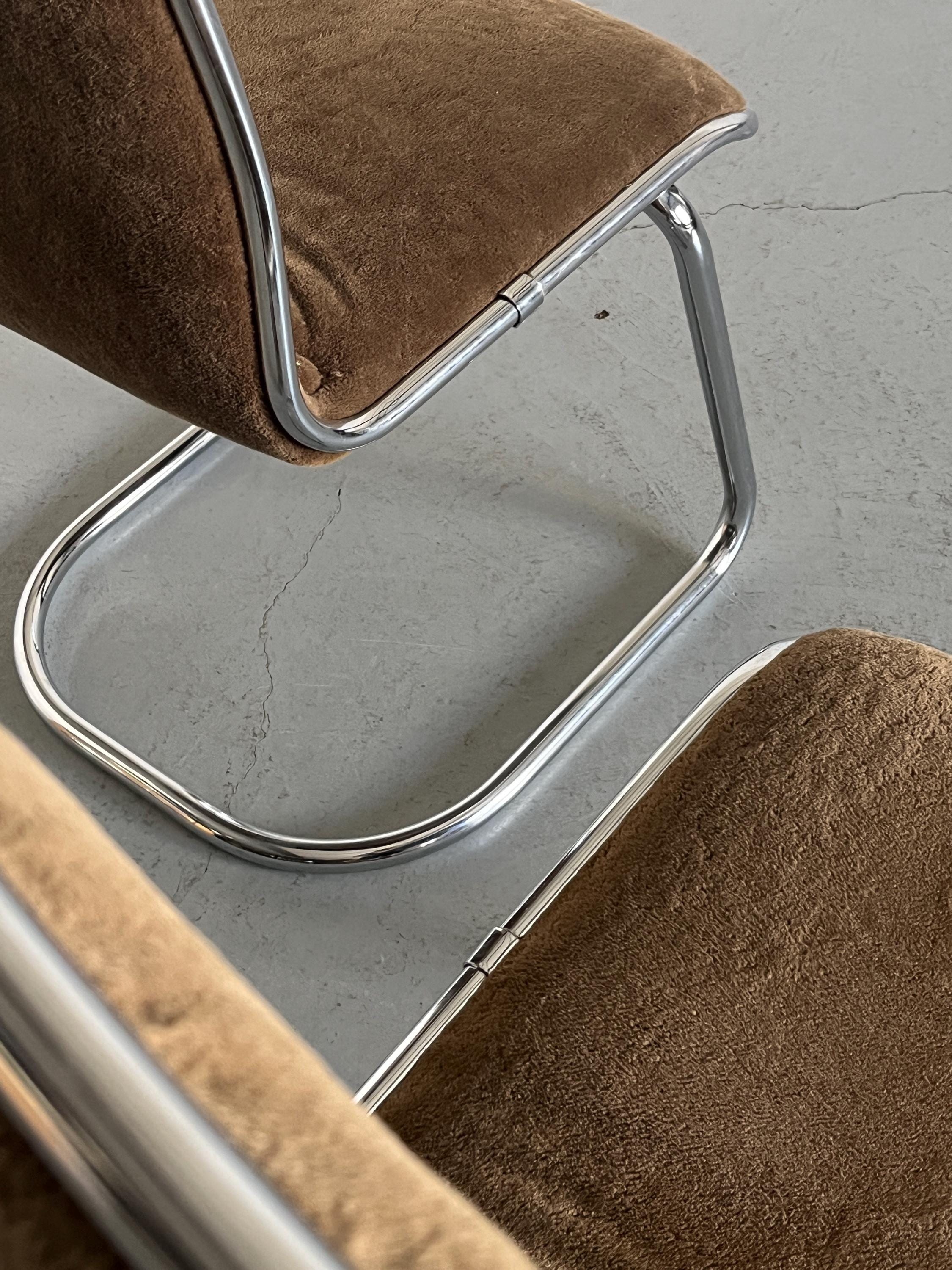 ‘Taro’ Cantilever Dining Chairs in Beige Fleece Upholstery