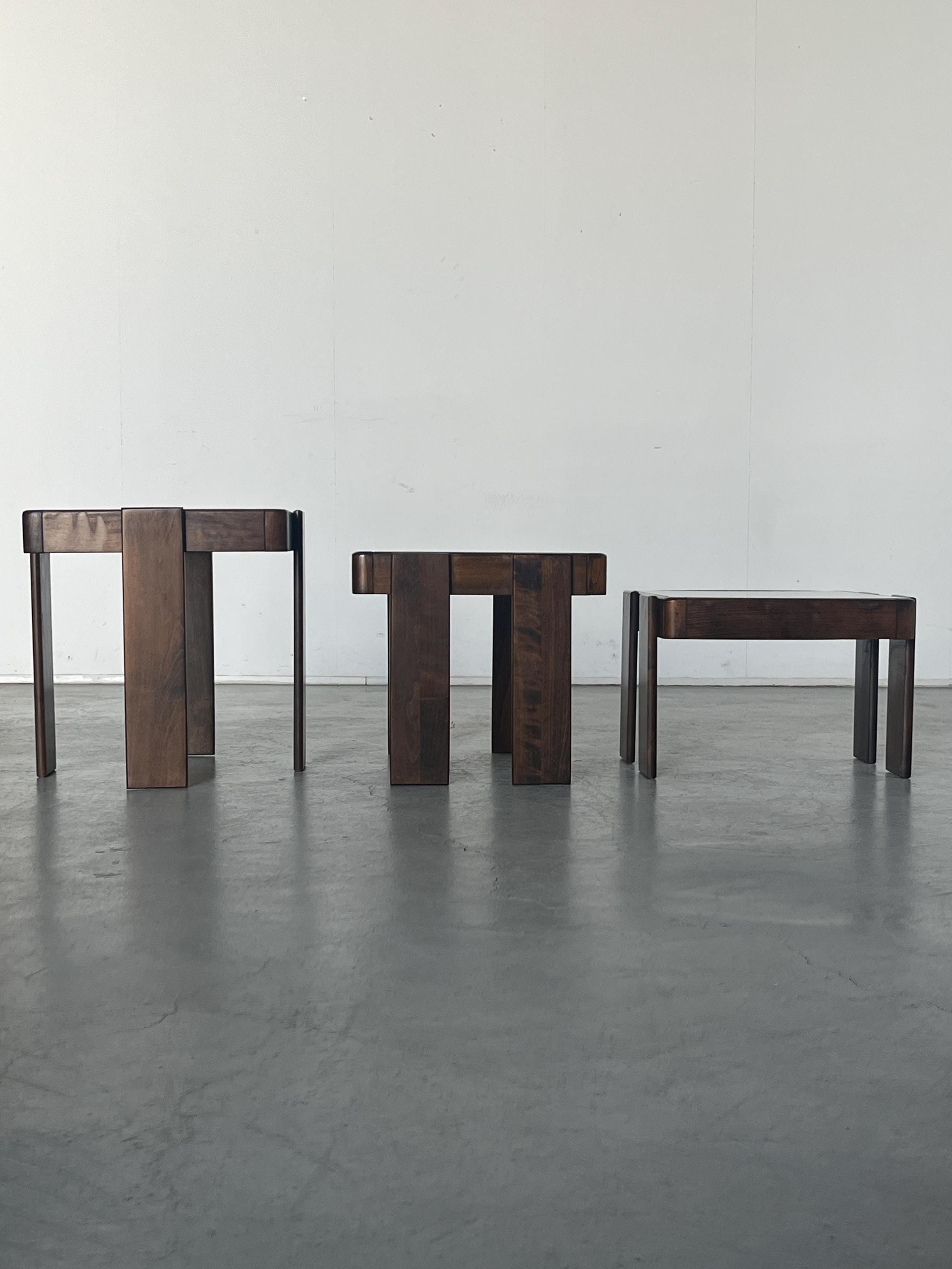 Nesting Tables by Gianfranco Frattini for Meblo in Smoked Glass and Wood