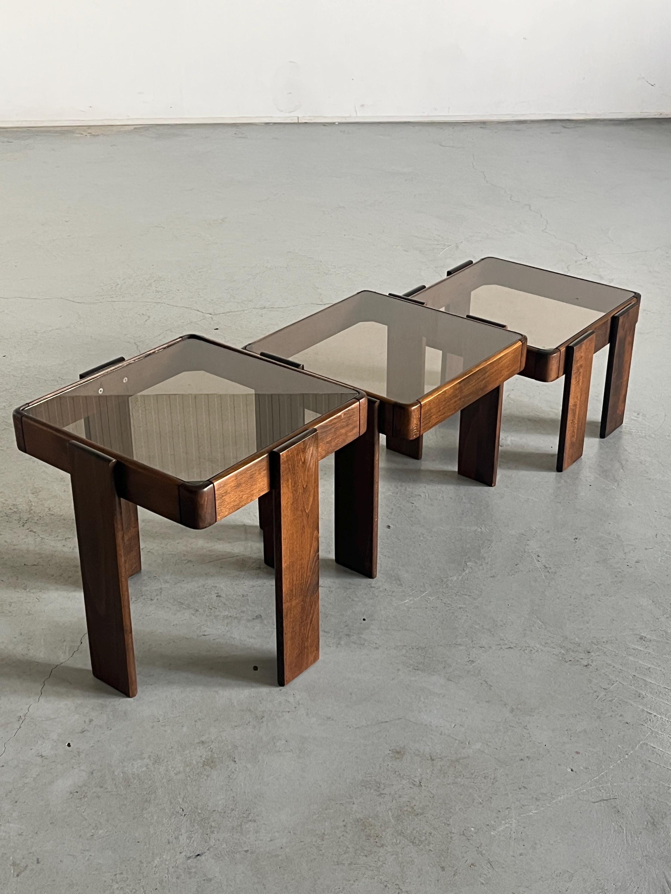 Nesting Tables by Gianfranco Frattini for Meblo in Smoked Glass and Wood