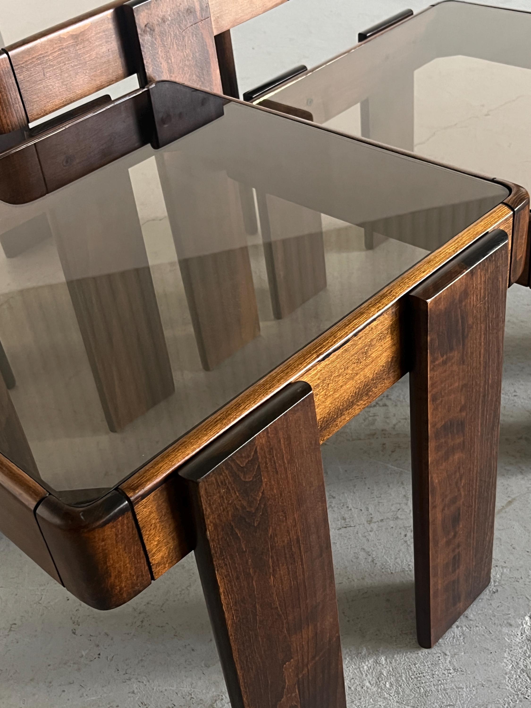 Nesting Tables by Gianfranco Frattini for Meblo in Smoked Glass and Wood
