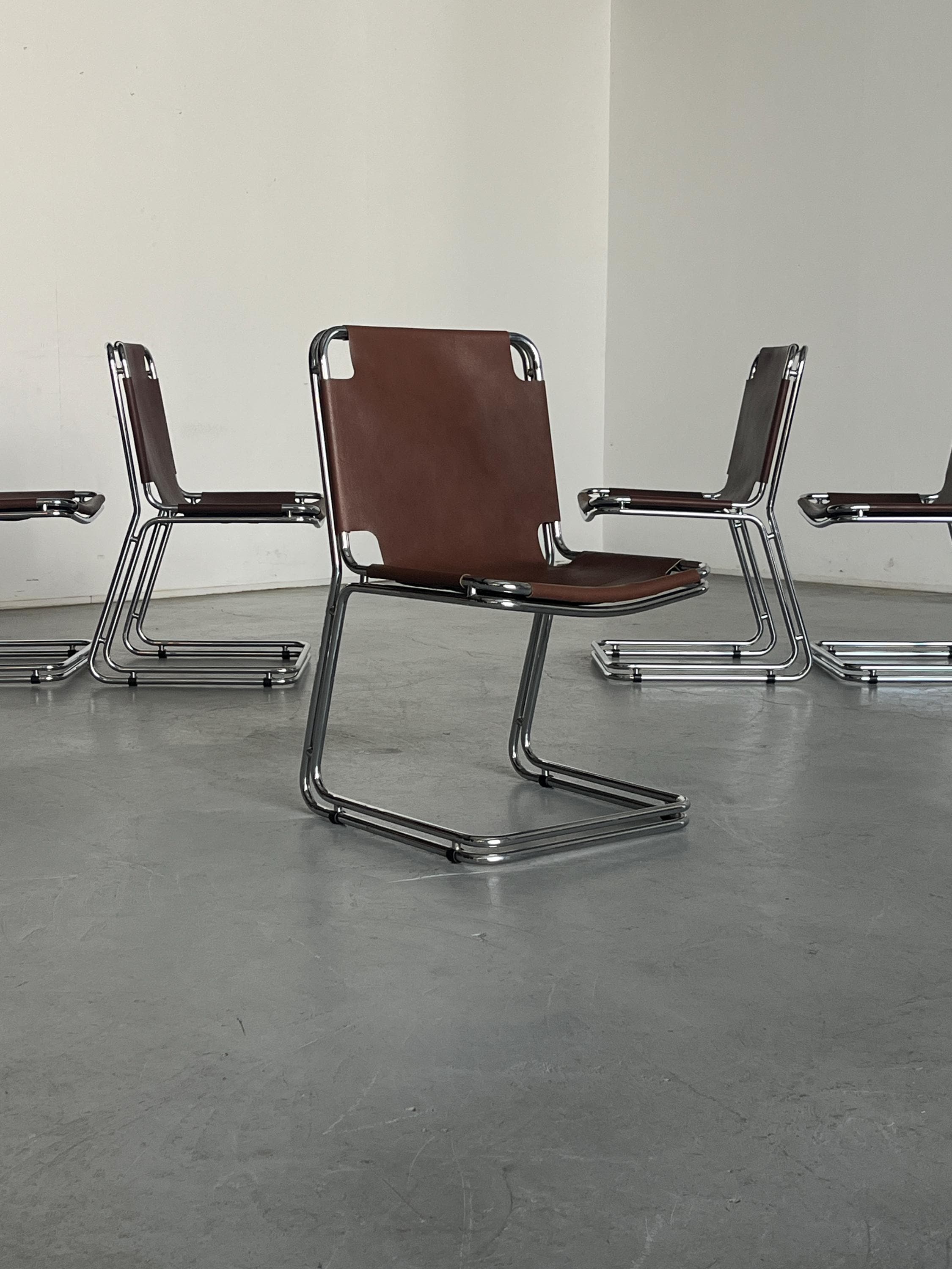 Saddle Leather Cantilever Chair in the Style of Pascal Mourgue