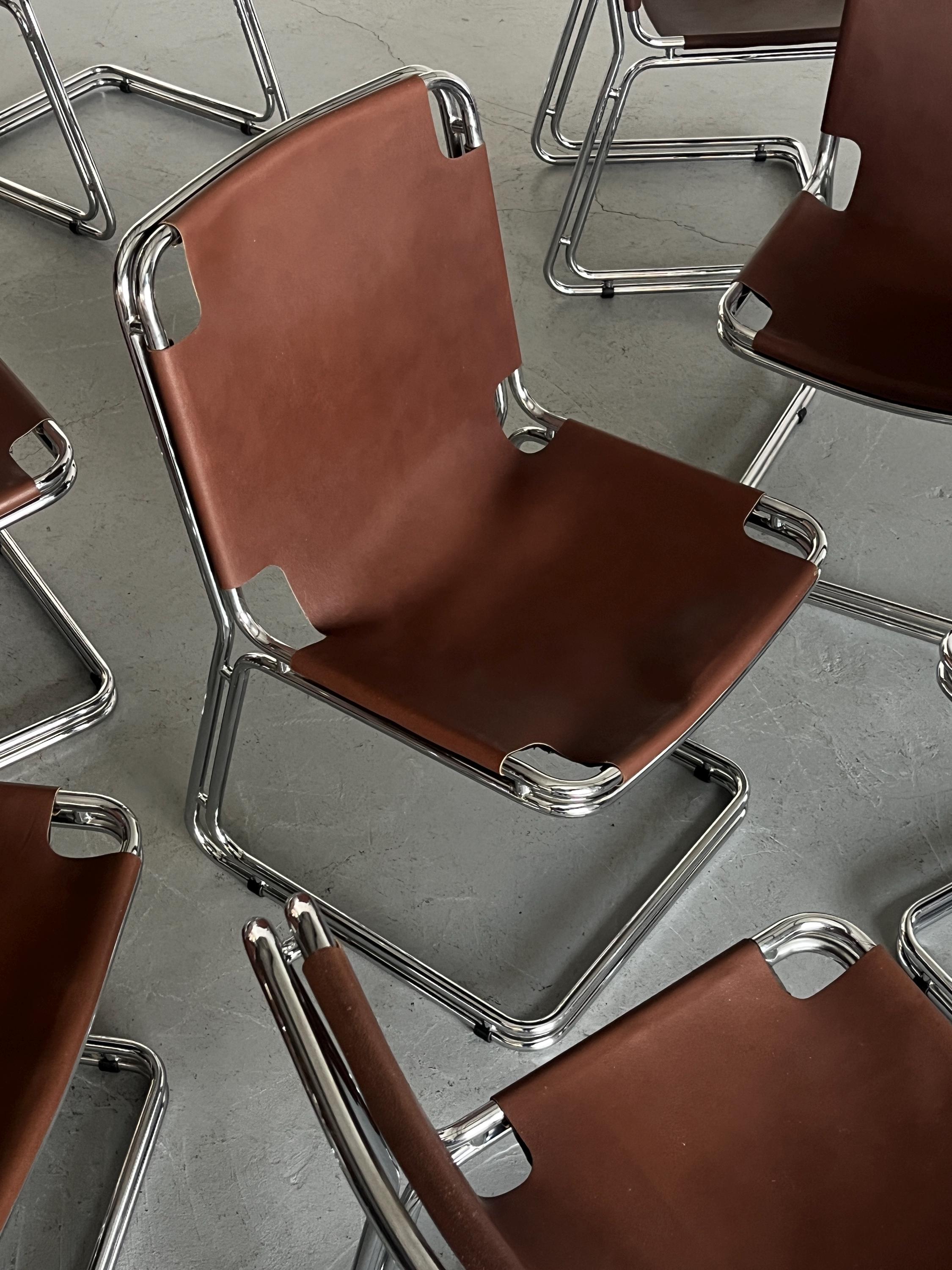 Saddle Leather Cantilever Chair in the Style of Pascal Mourgue