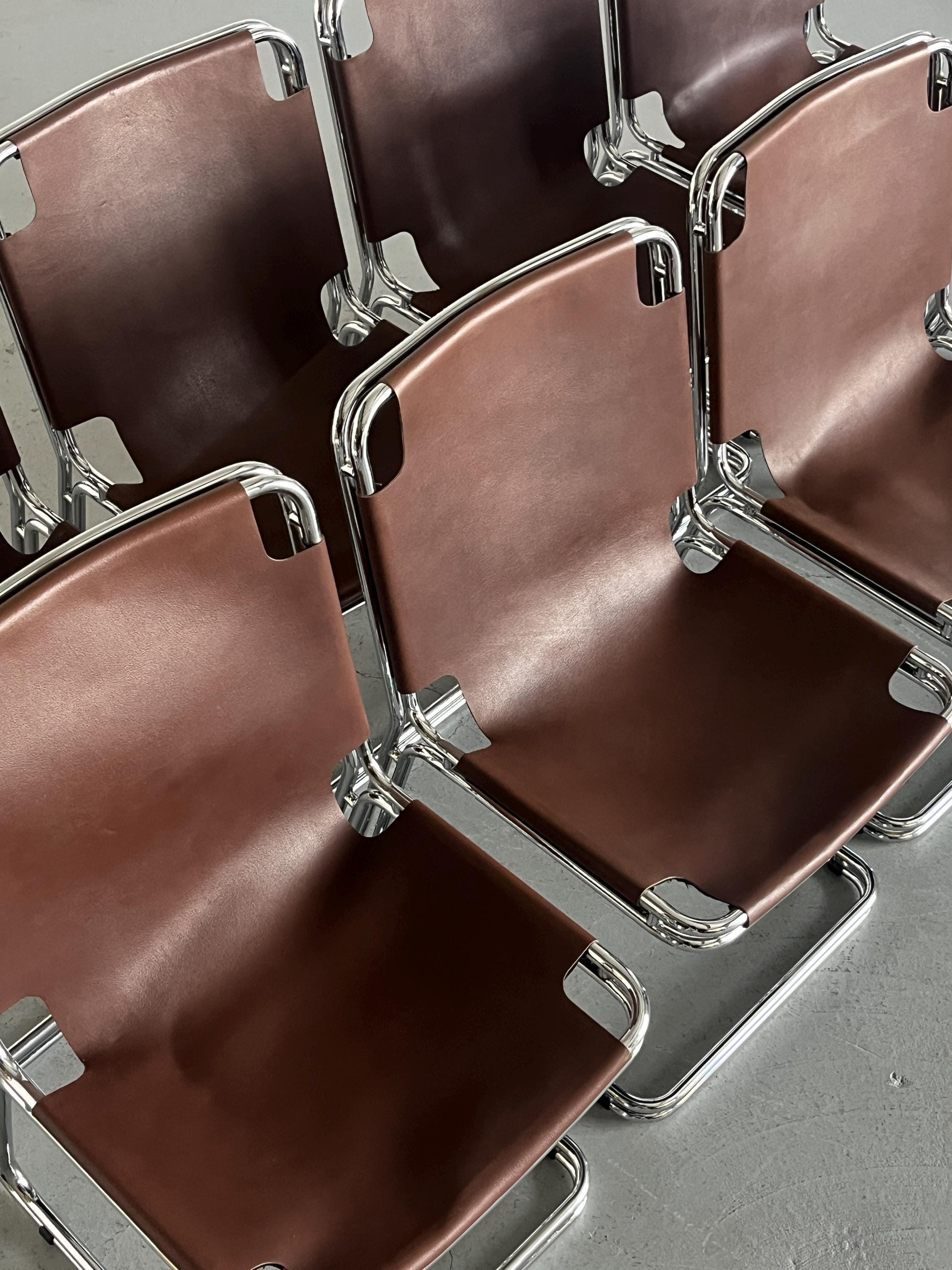 Saddle Leather Cantilever Chair in the Style of Pascal Mourgue