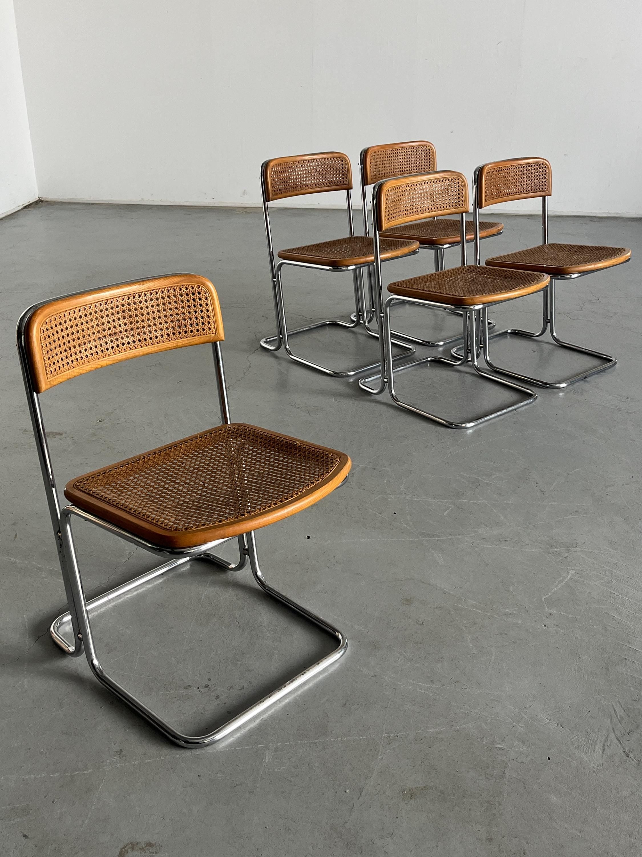 Chrome and Cane Cantilever Dining Chair