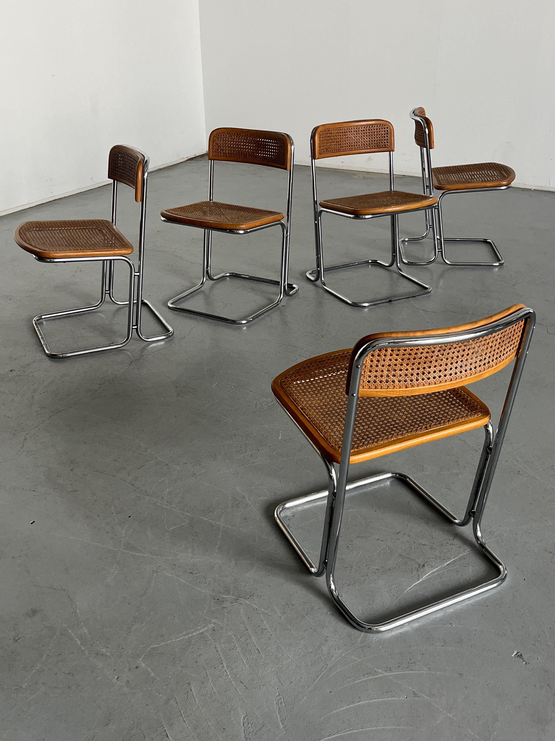 Chrome and Cane Cantilever Dining Chair