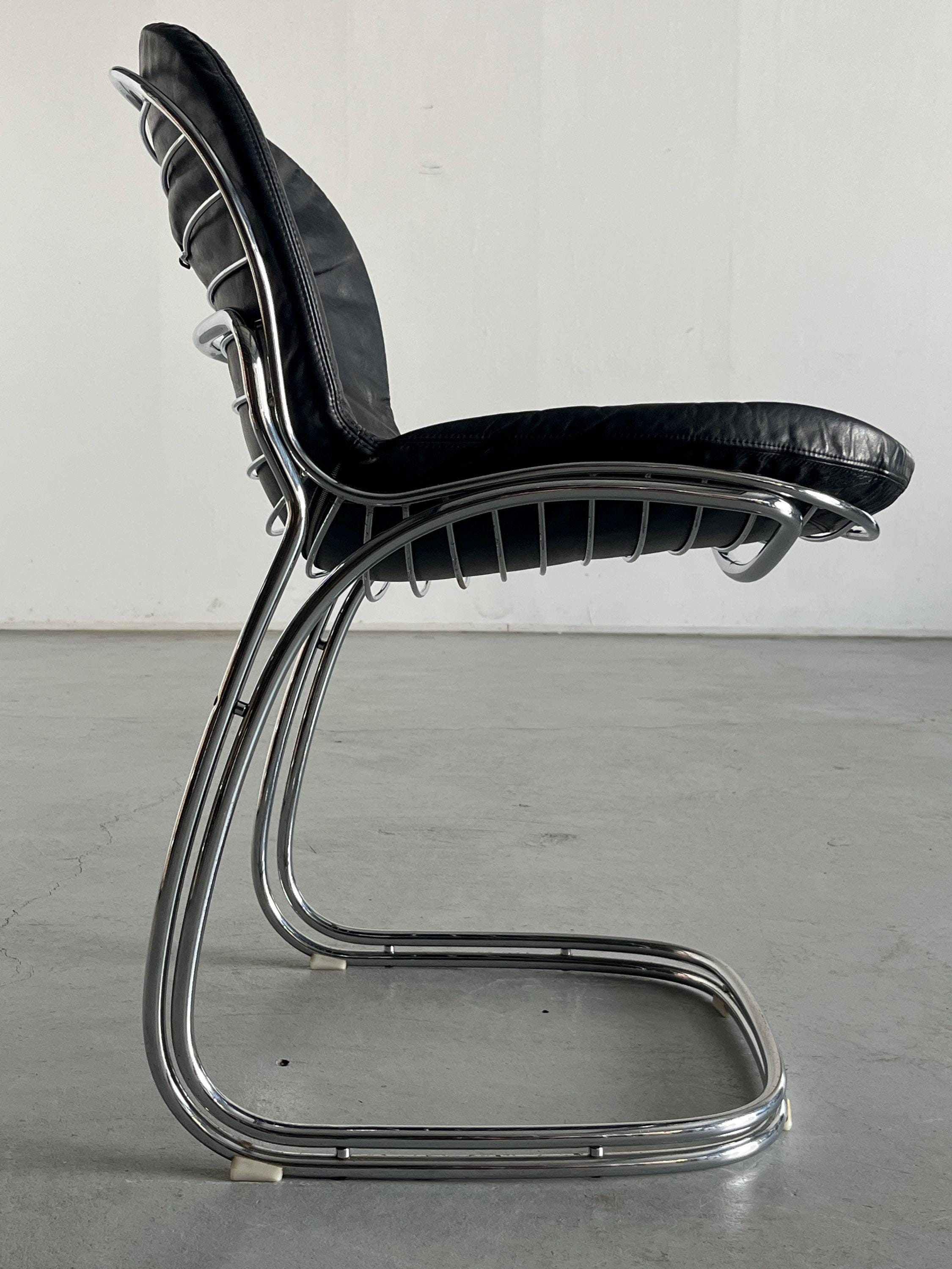 ‘Sabrina’ Chair in Chrome and Black Leather by Gastone Rinaldi for Rima