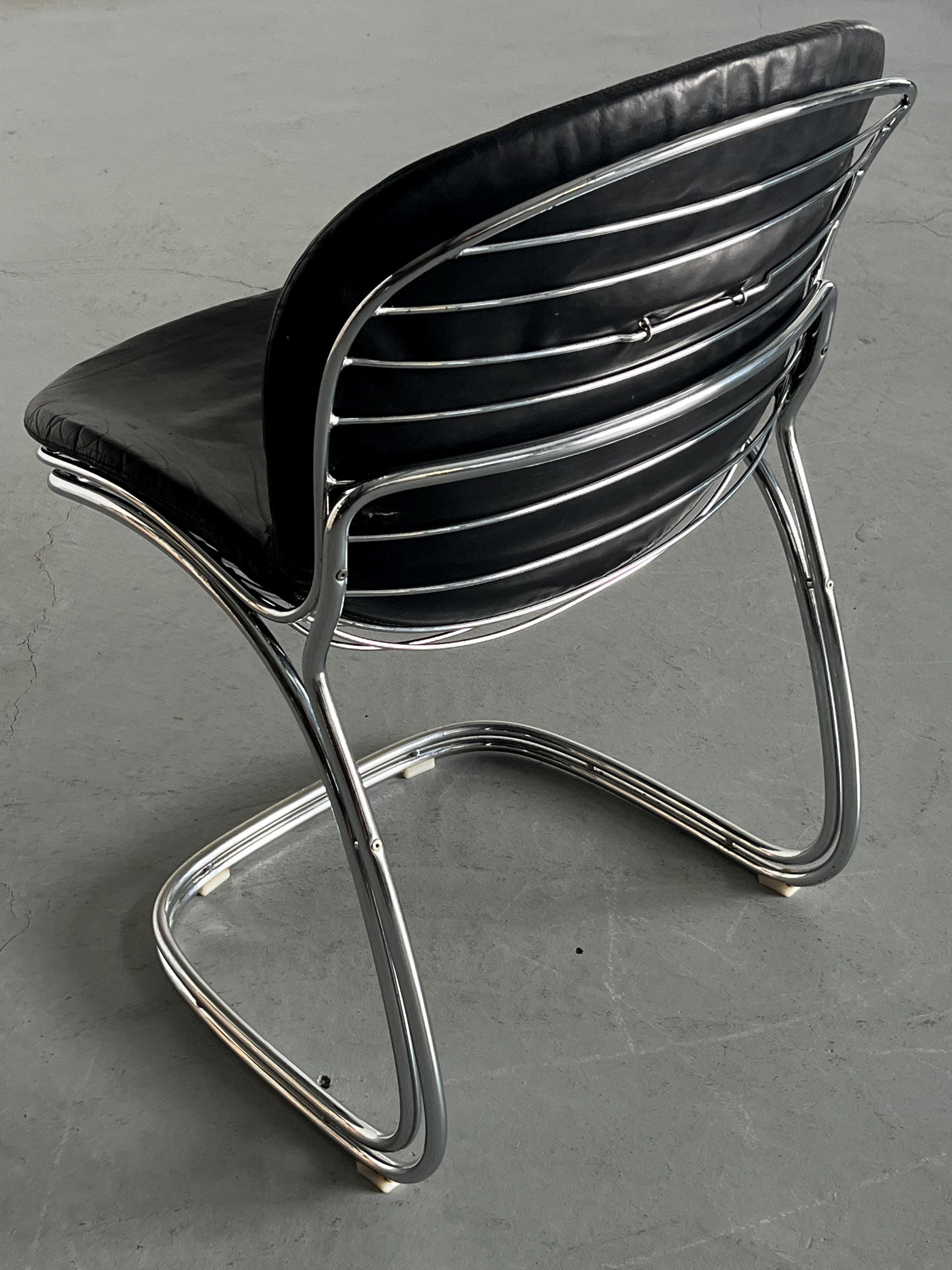 ‘Sabrina’ Chair in Chrome and Black Leather by Gastone Rinaldi for Rima