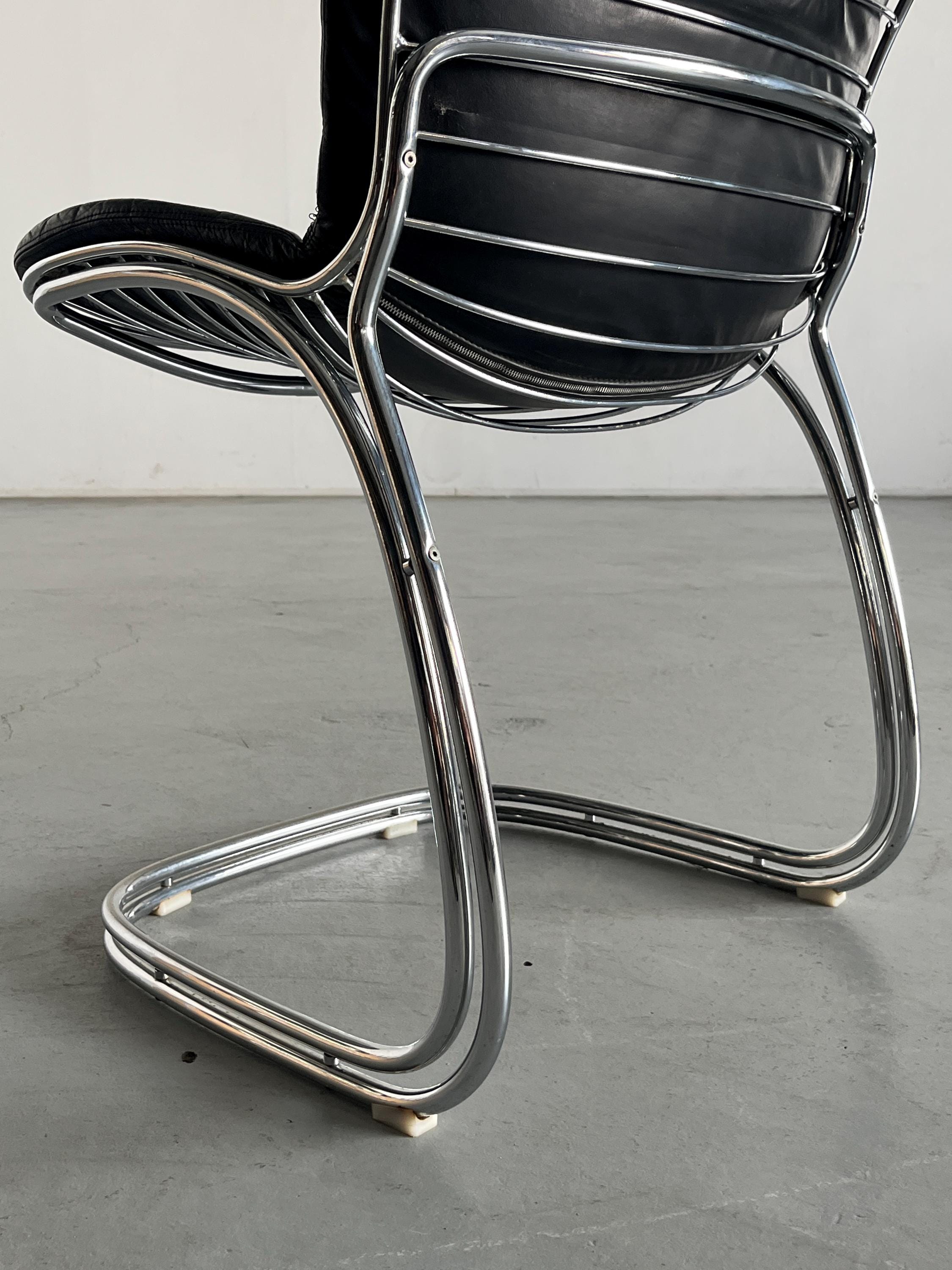 ‘Sabrina’ Chair in Chrome and Black Leather by Gastone Rinaldi for Rima