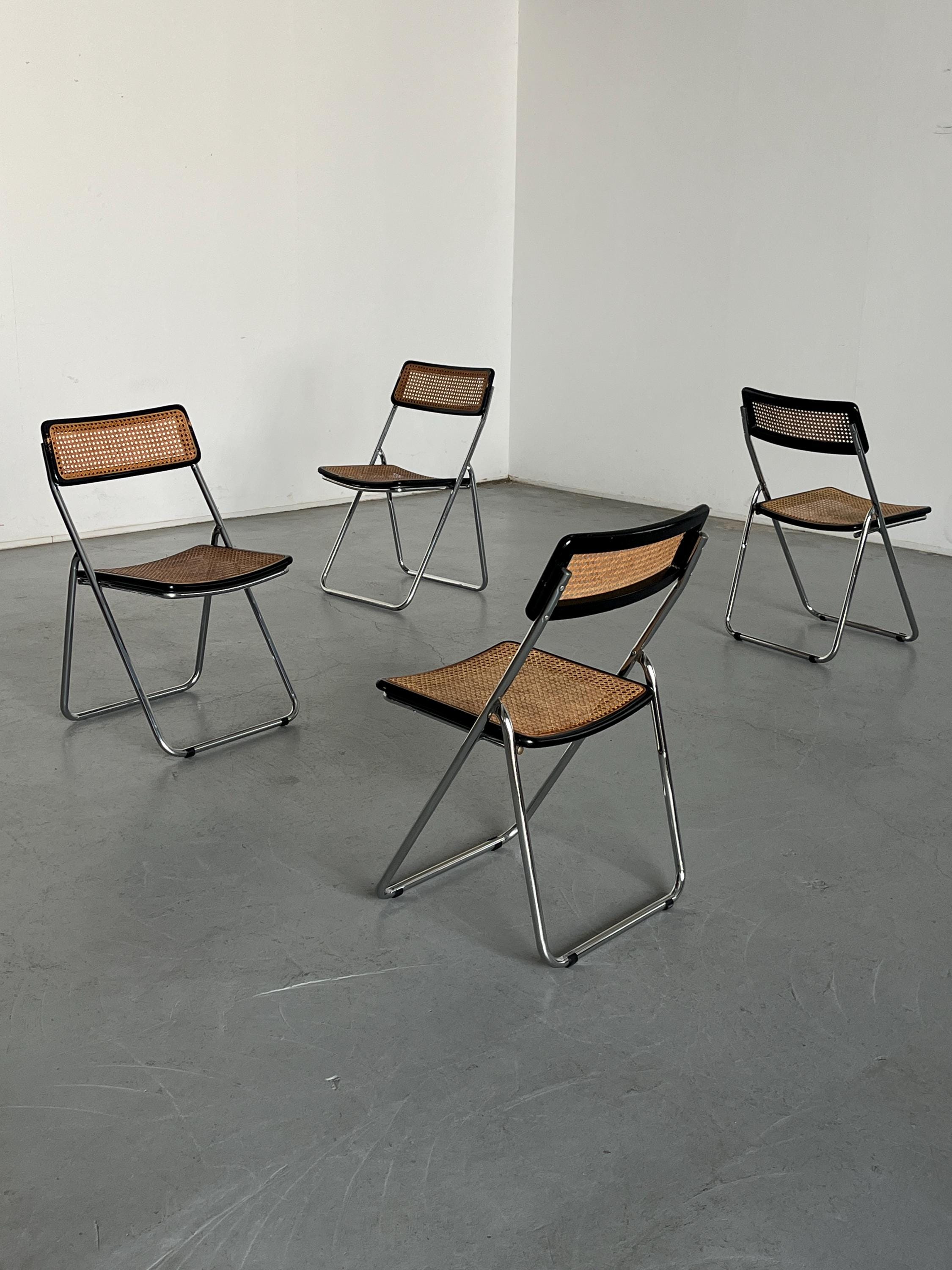 Folding Chrome and Cane Chairs