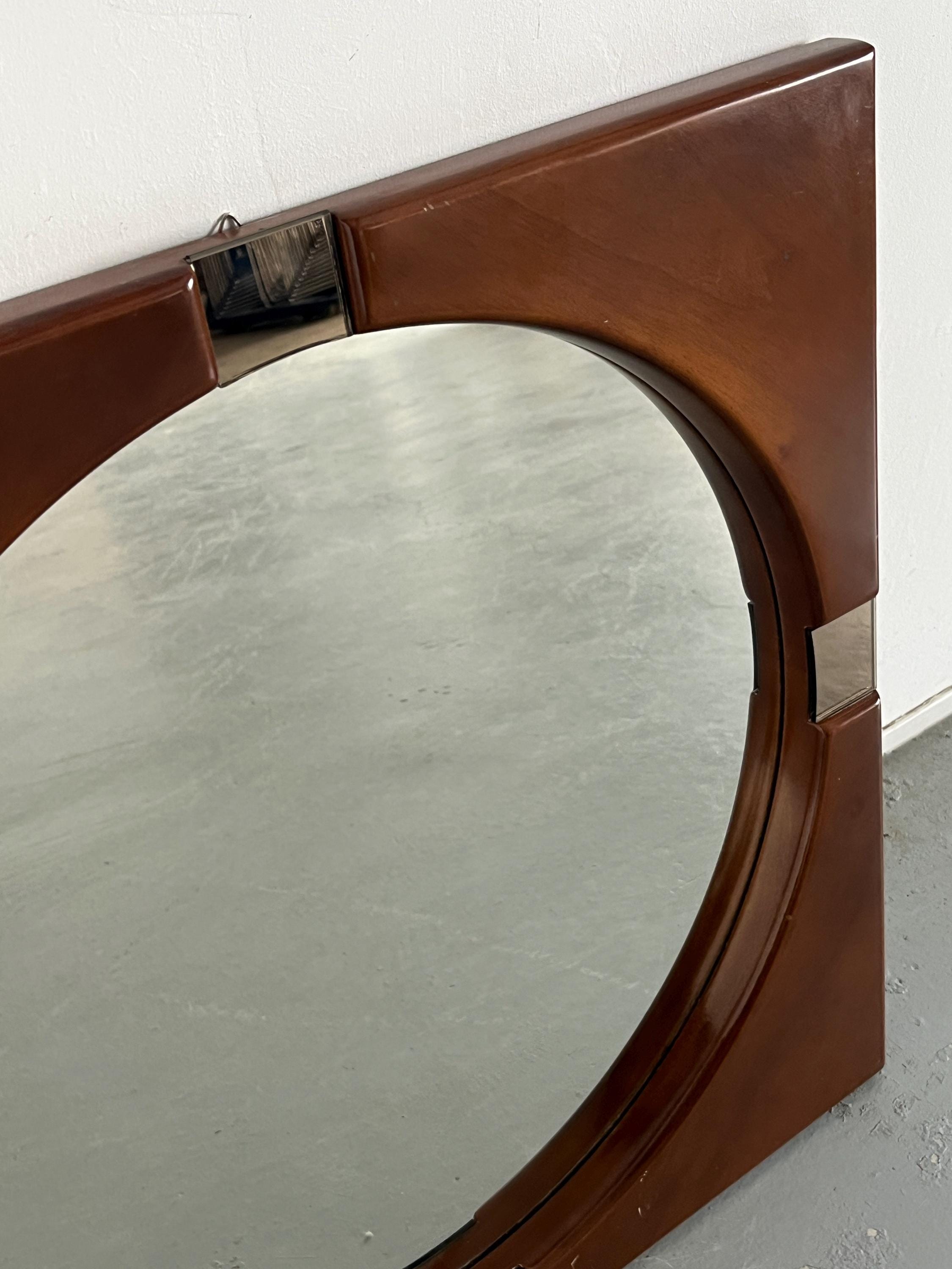 Square Wall Mirror in Wood and Chrome