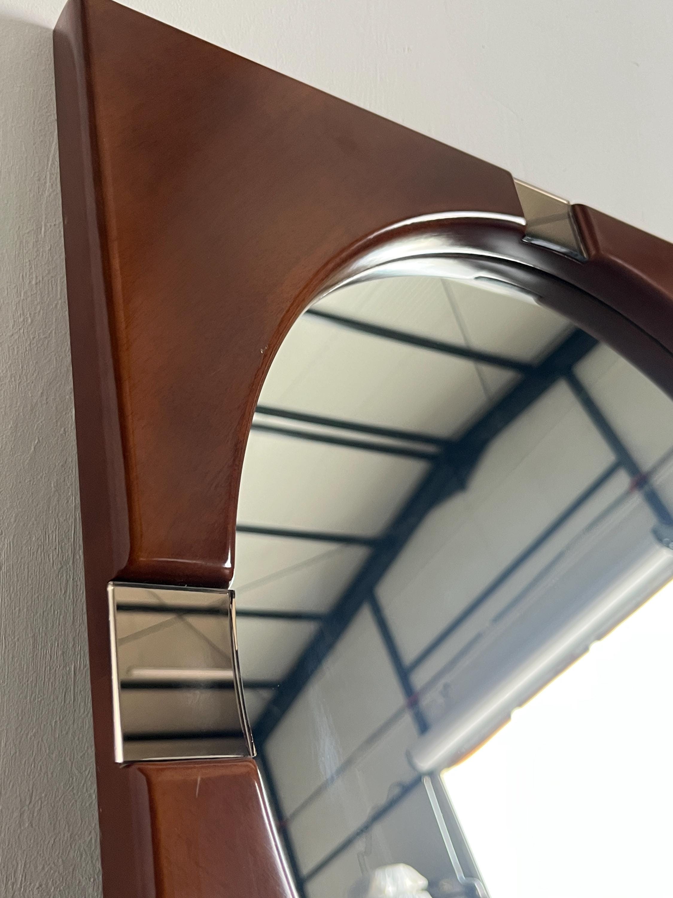 Square Wall Mirror in Wood and Chrome