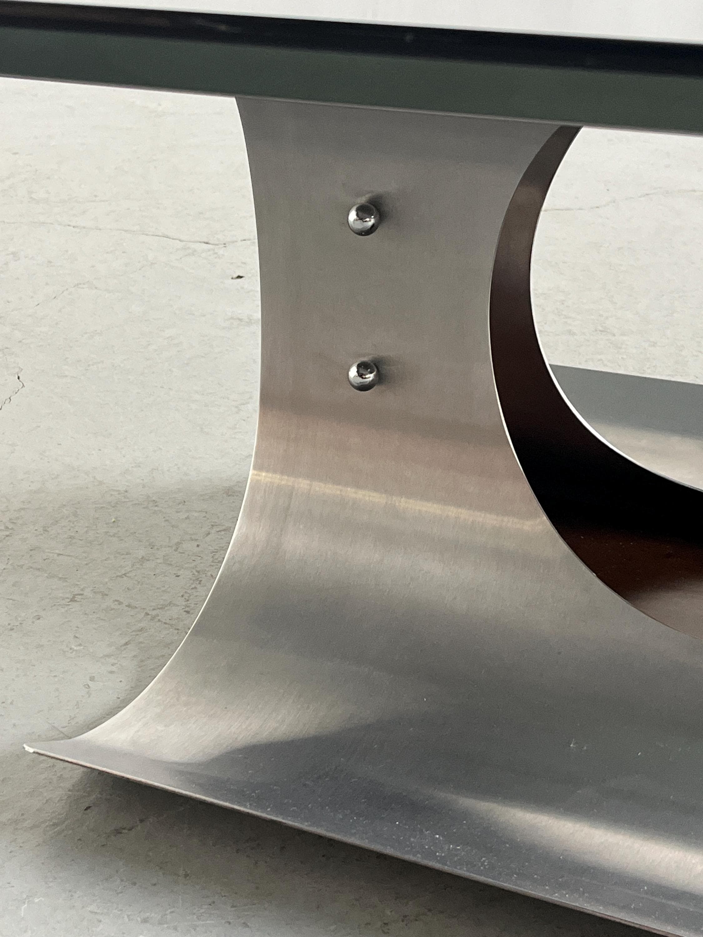 Brutalist Stainless Steel Coffee Table Attributed to François Monnet