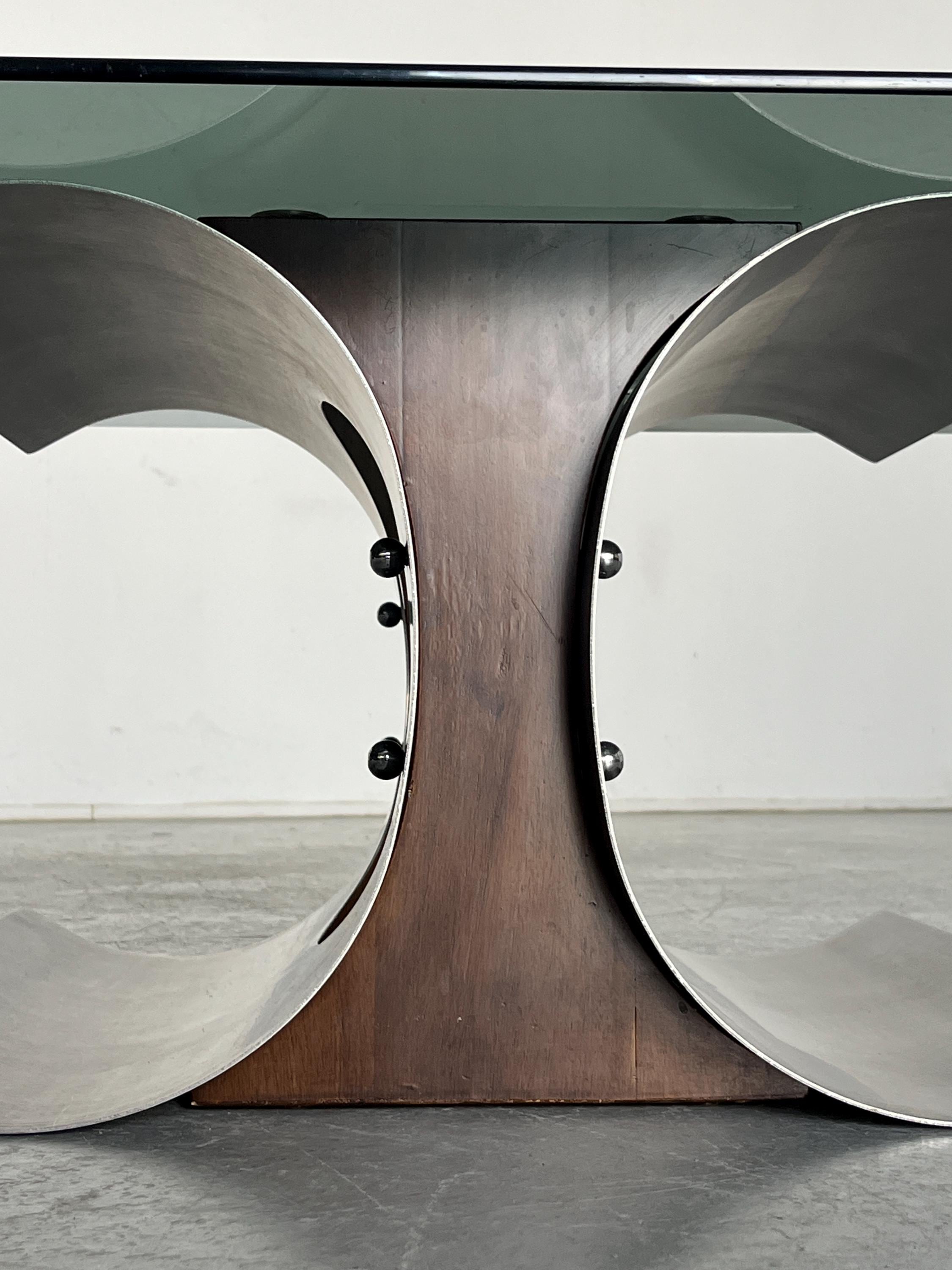 Brutalist Stainless Steel Coffee Table Attributed to François Monnet