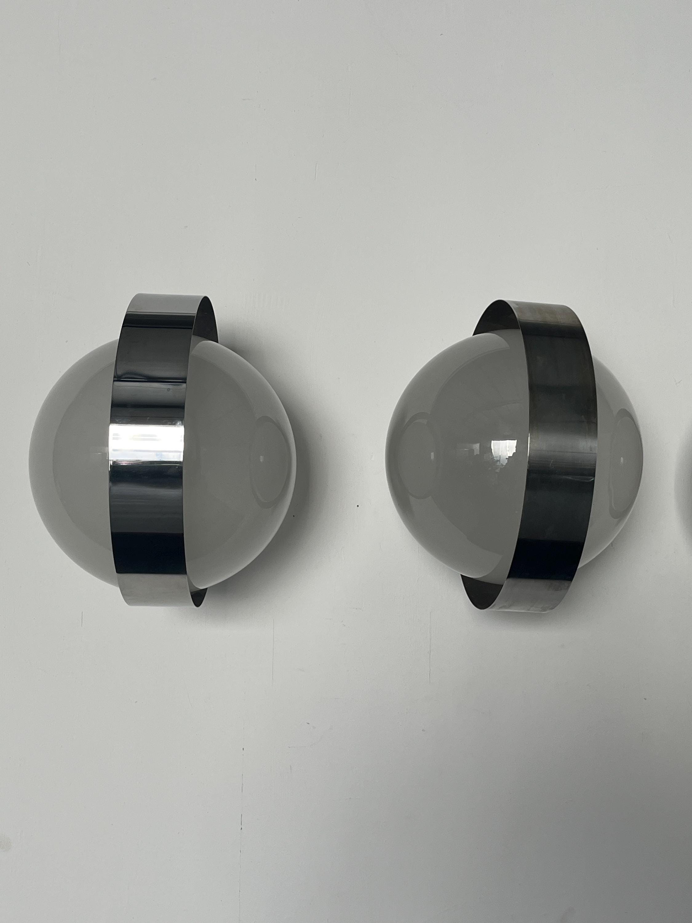 Wall Lamps in the Style of Sergio Mazza in White Glass and Chrome