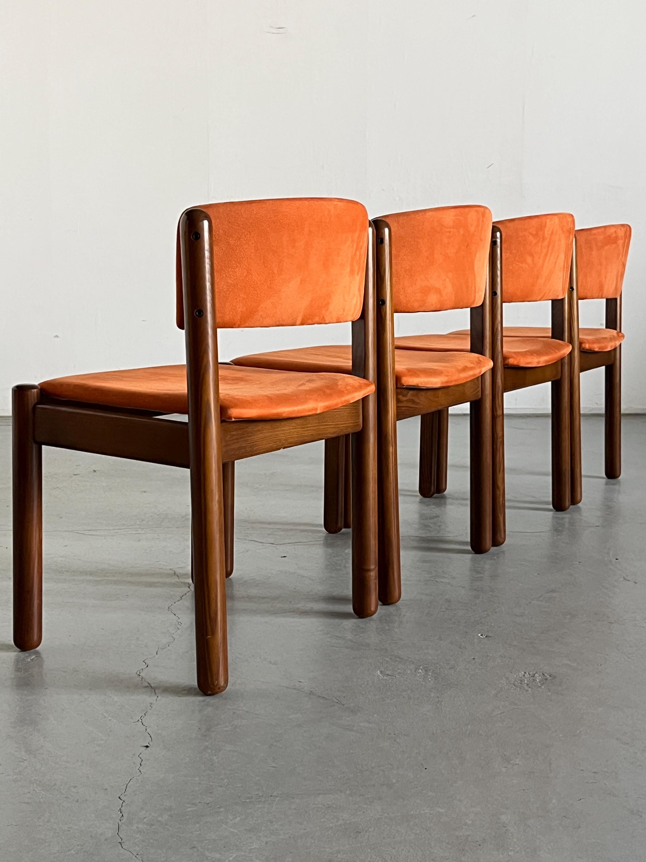Mid-Century Modern Dining Chairs in Orange Velvet