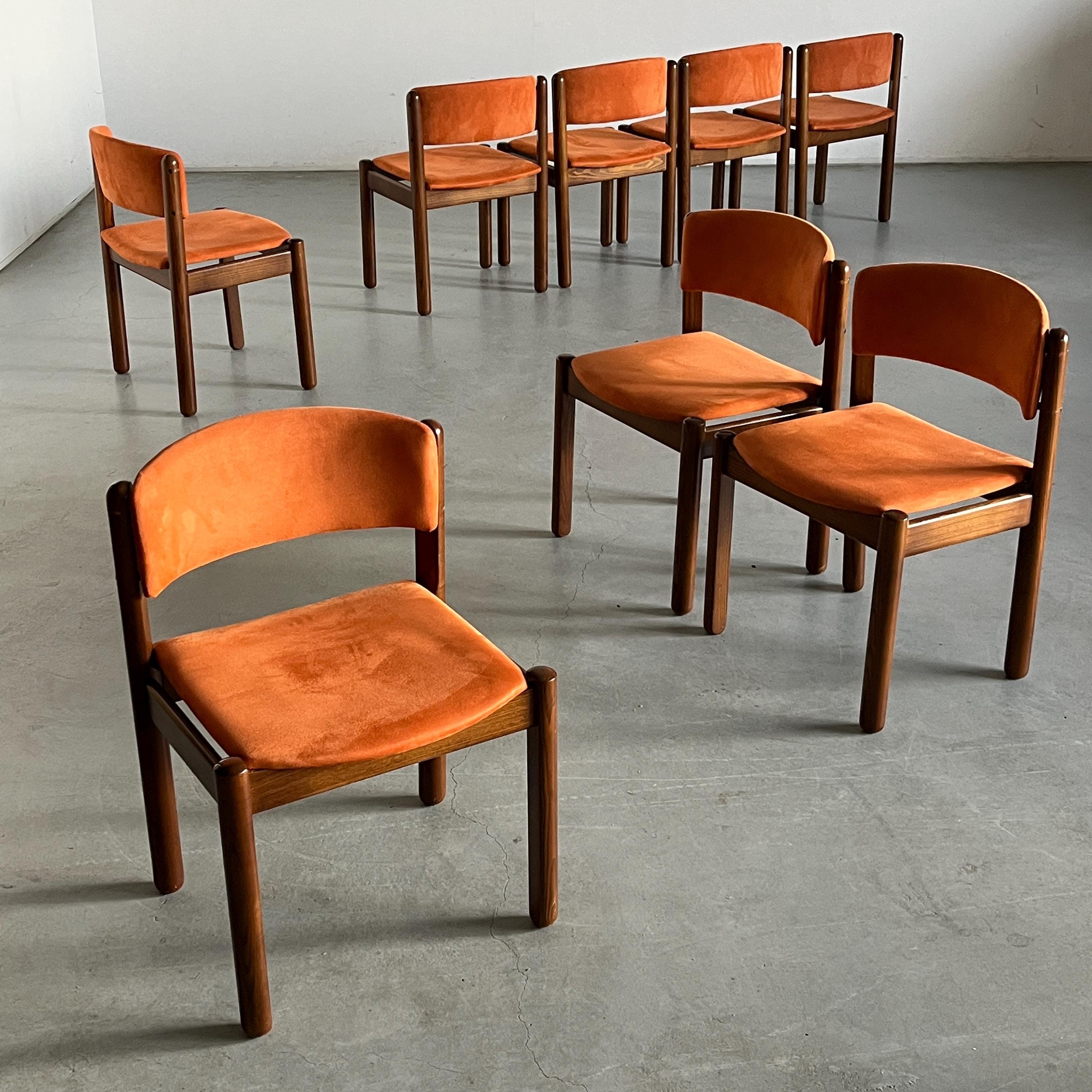 Mid-Century Modern Dining Chairs in Orange Velvet