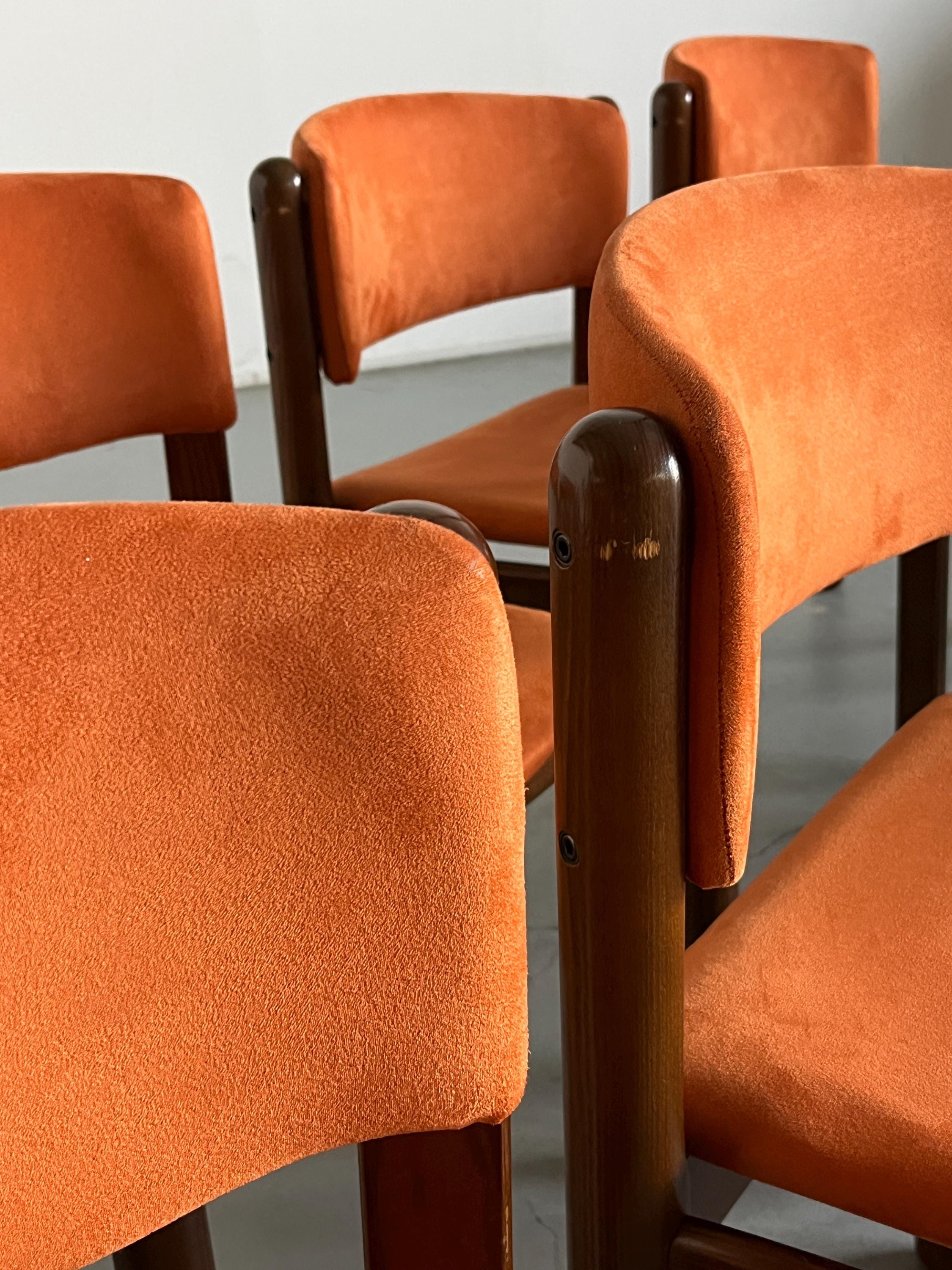 Mid-Century Modern Dining Chairs in Orange Velvet