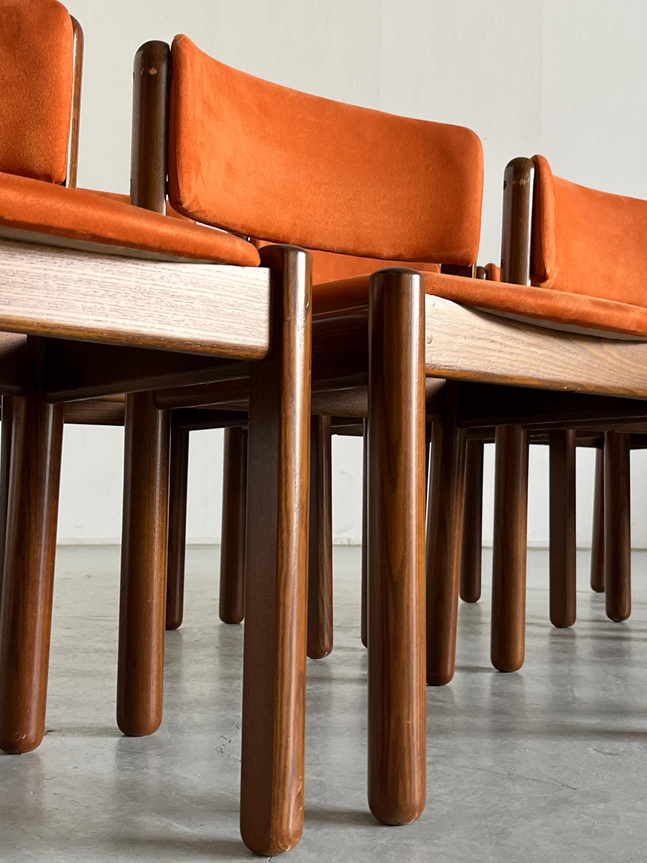 Mid-Century Modern Dining Chairs in Orange Velvet
