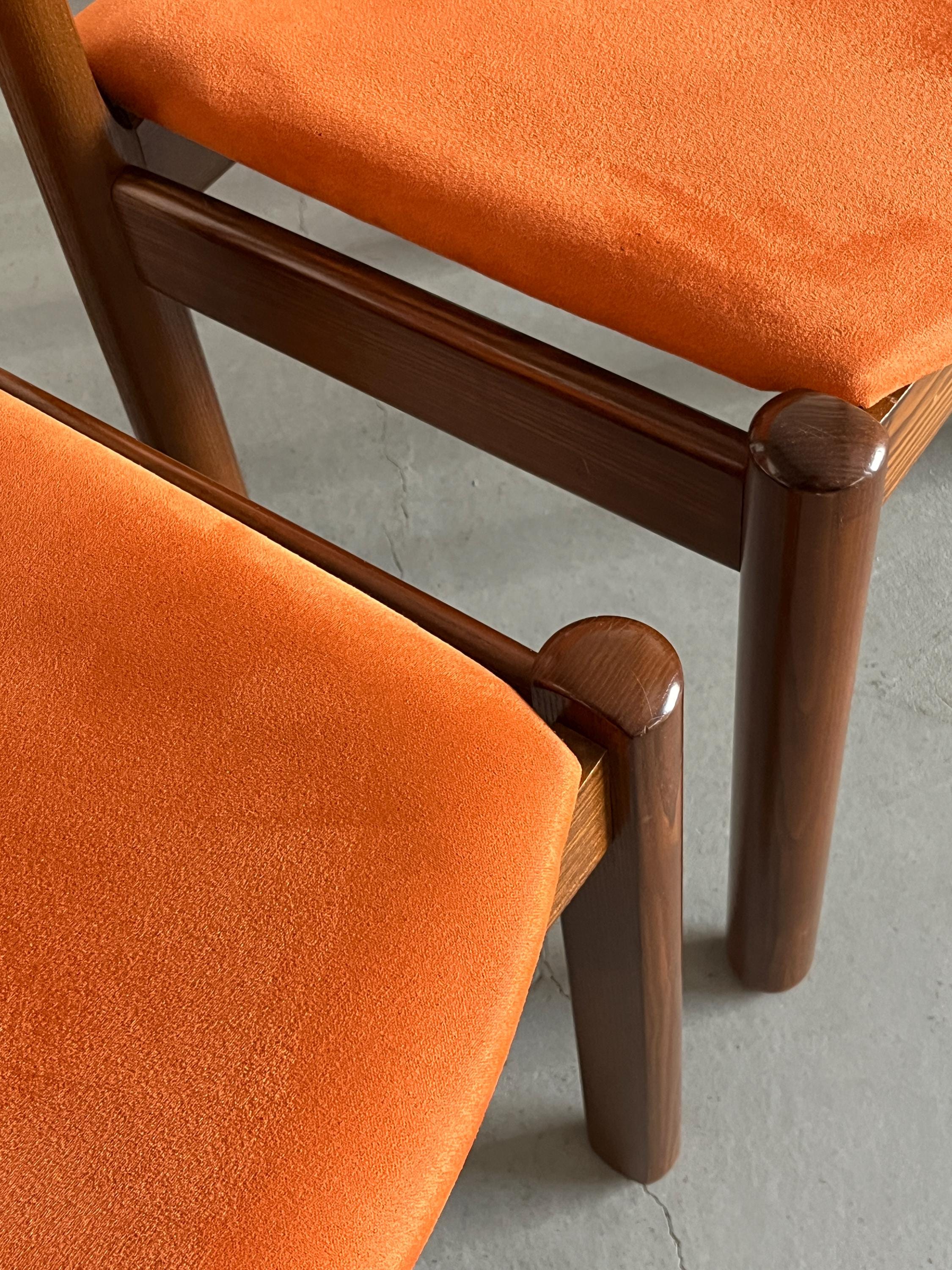 Mid-Century Modern Dining Chairs in Orange Velvet
