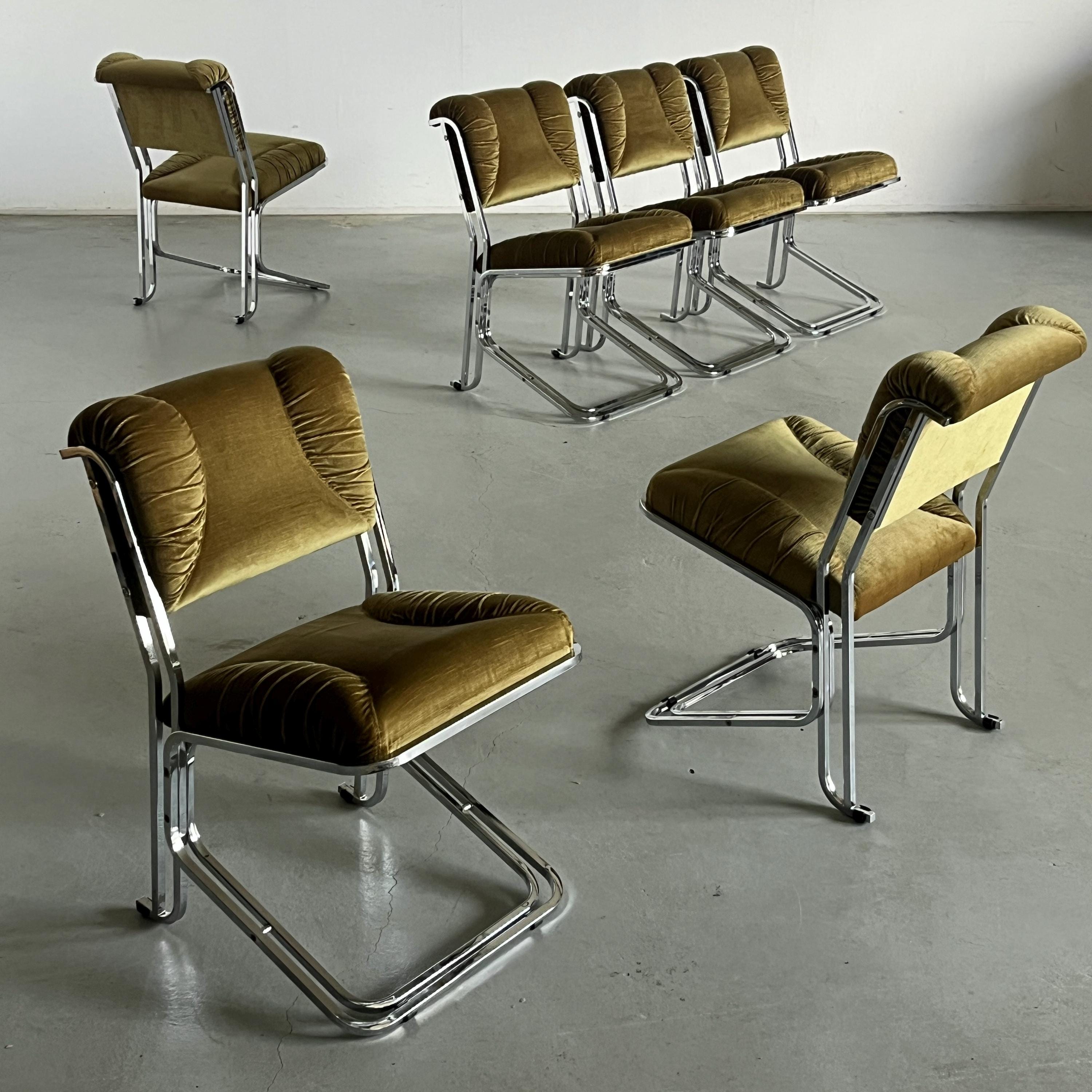 Elegant Italian Dining Chairs in Ruched Green Velvet