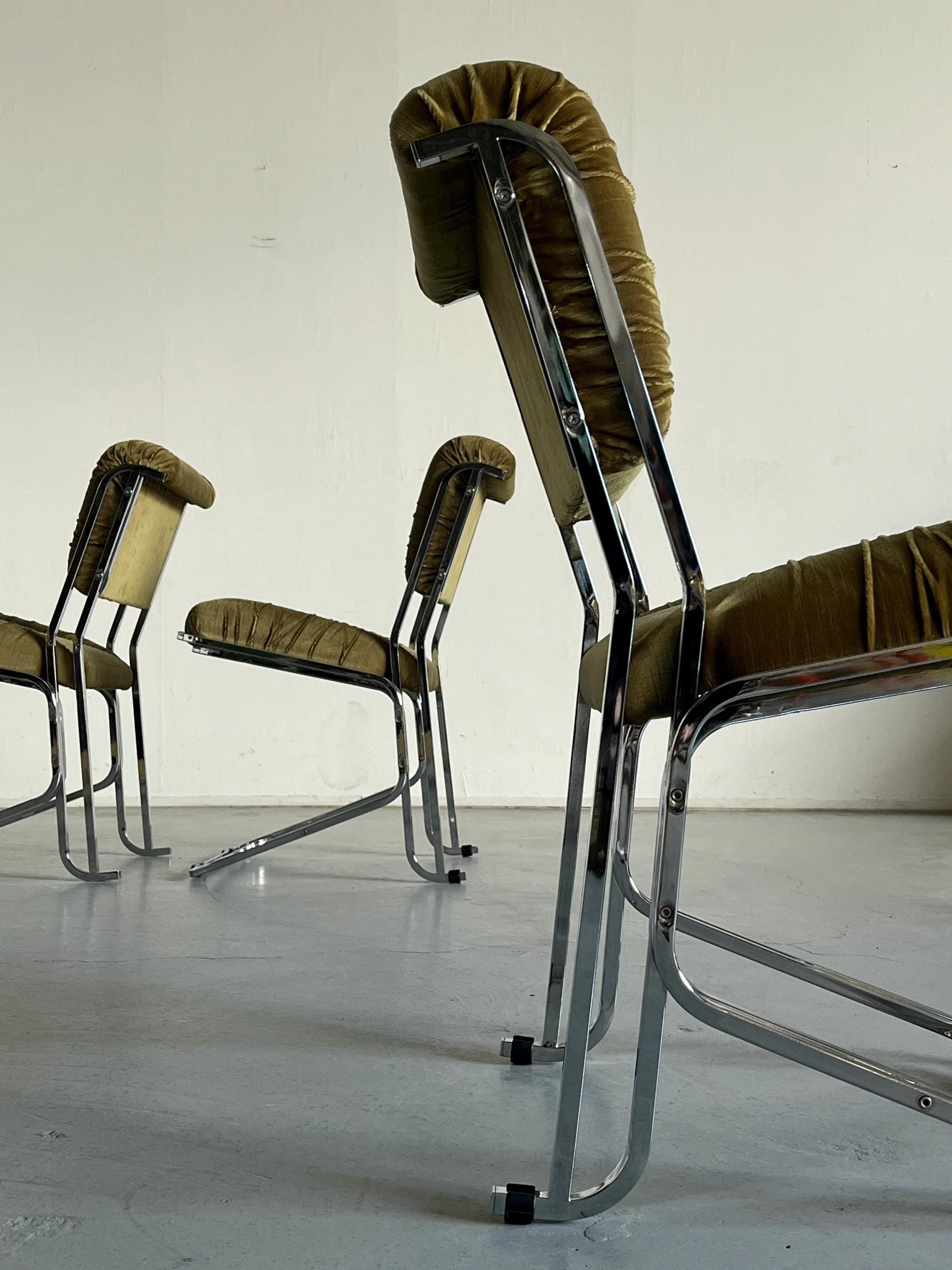 Elegant Italian Dining Chairs in Ruched Green Velvet