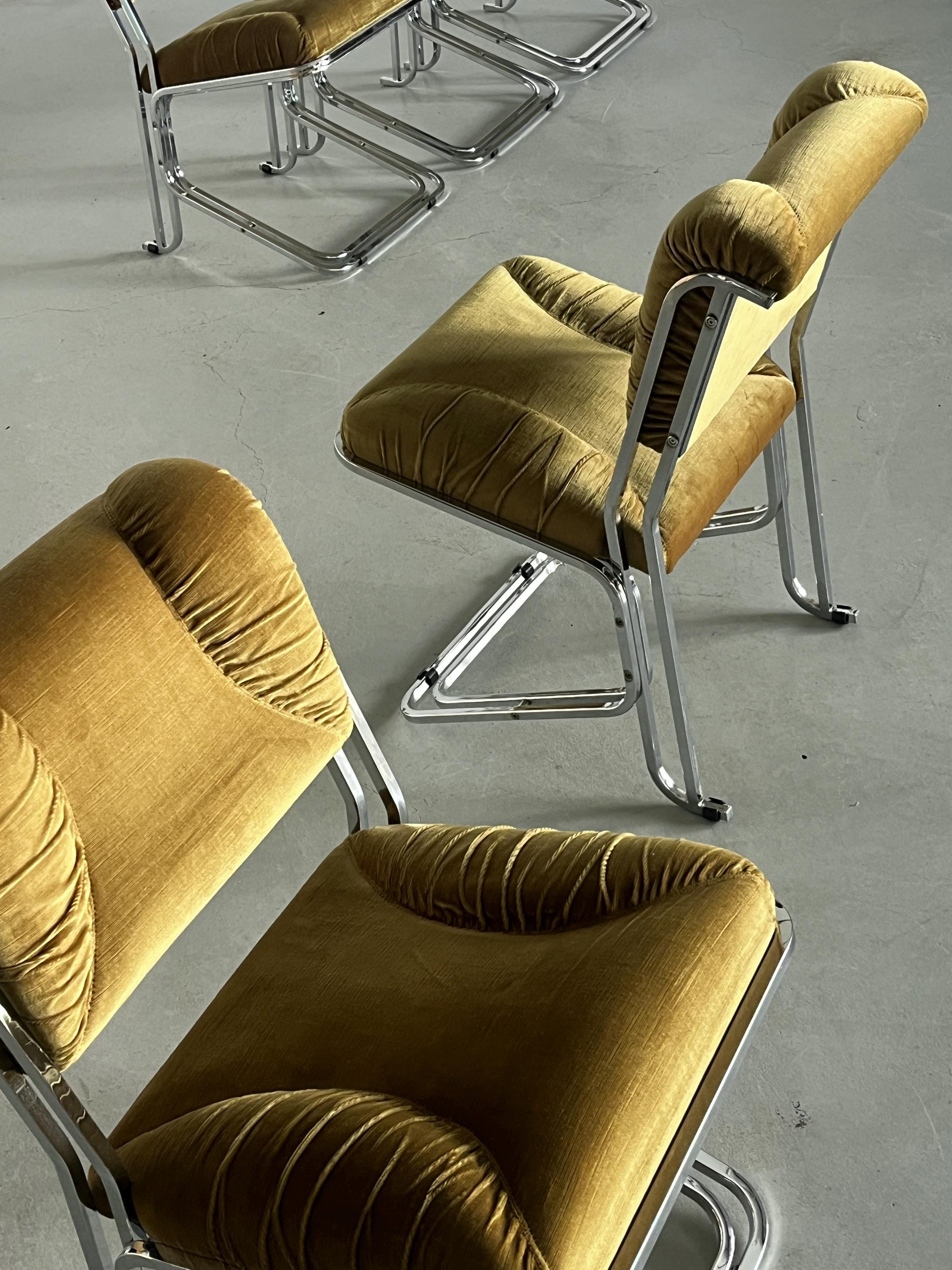 Elegant Italian Dining Chairs in Ruched Green Velvet