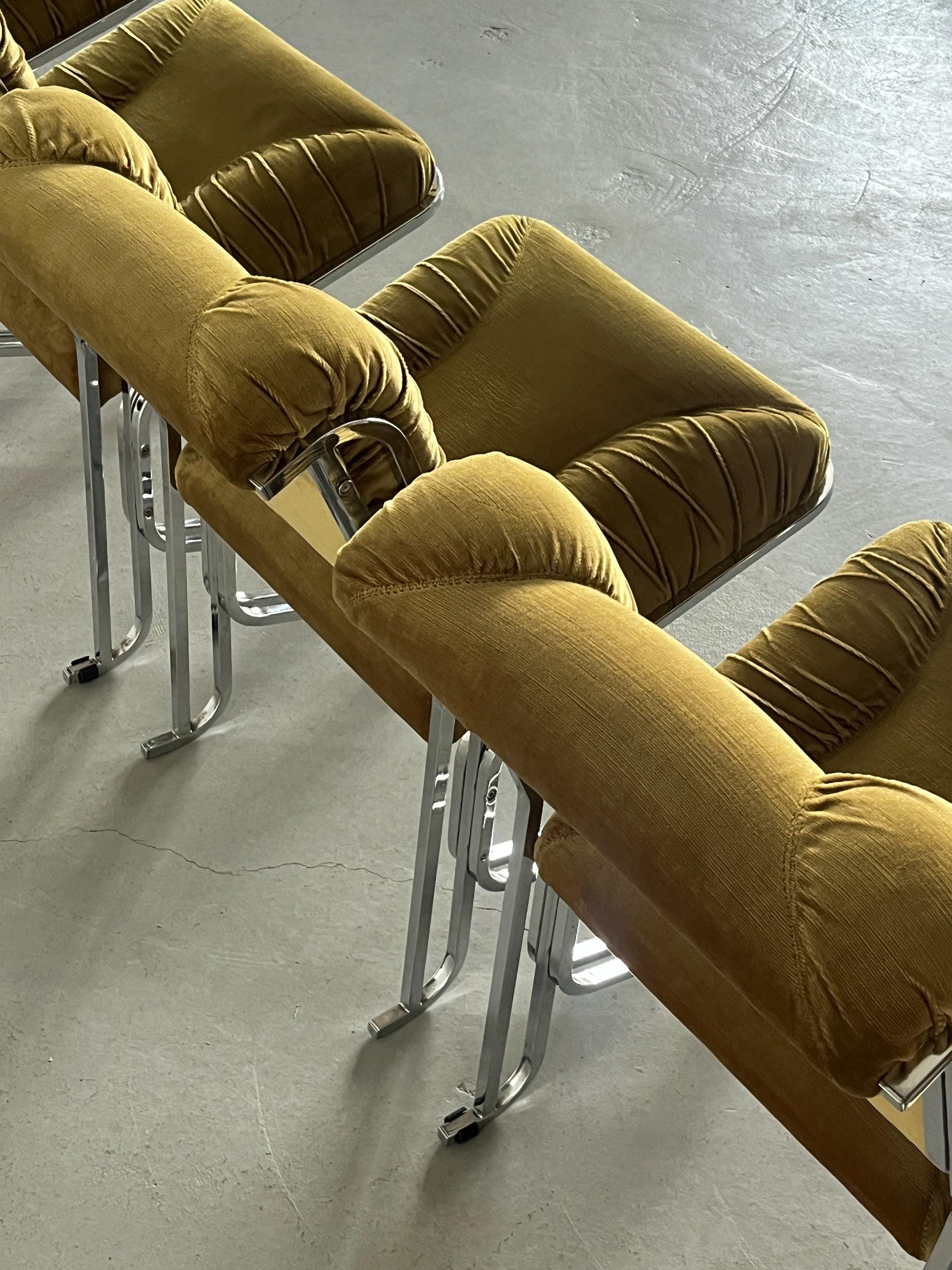 Elegant Italian Dining Chairs in Ruched Green Velvet