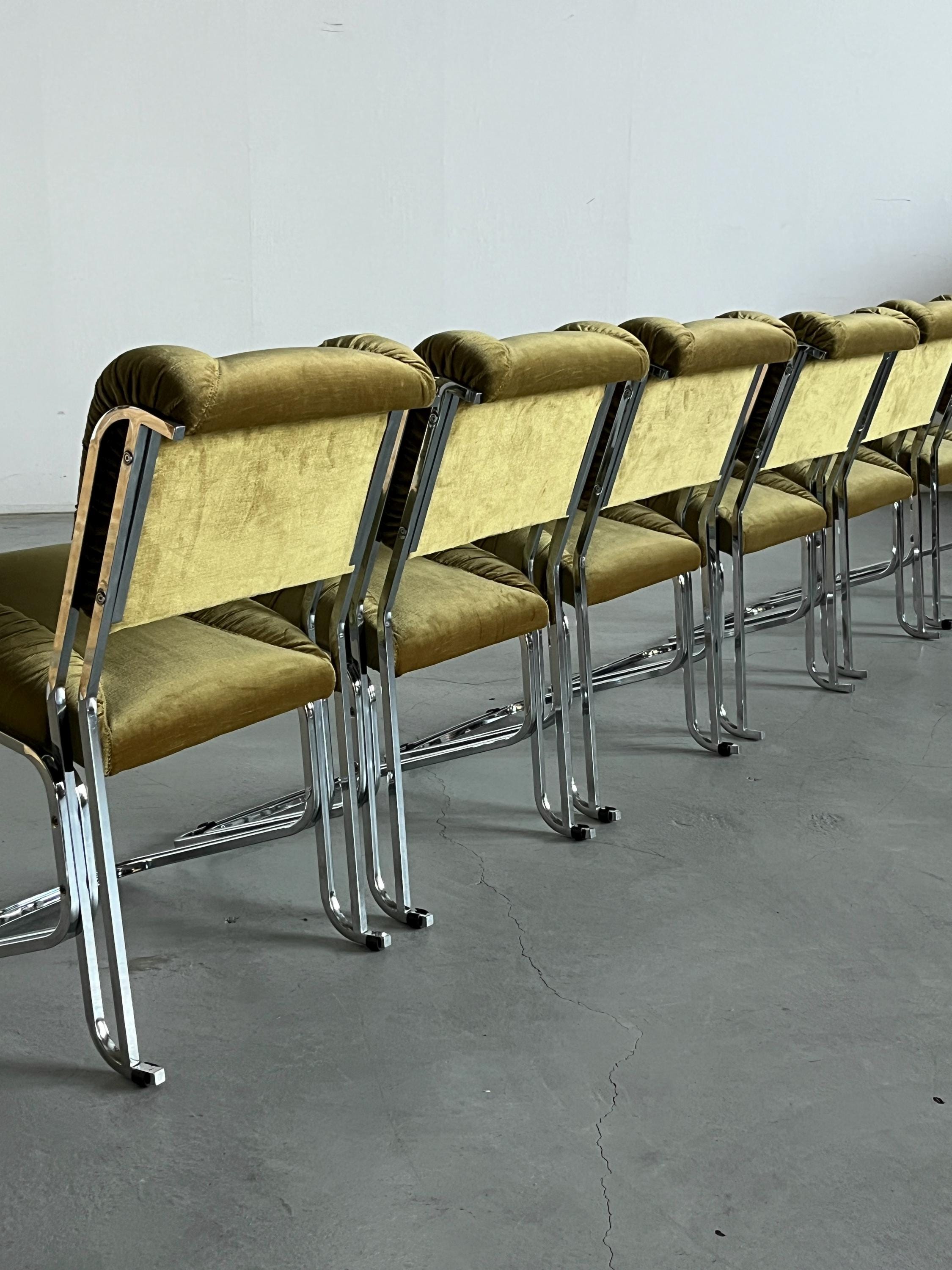 Elegant Italian Dining Chairs in Ruched Green Velvet