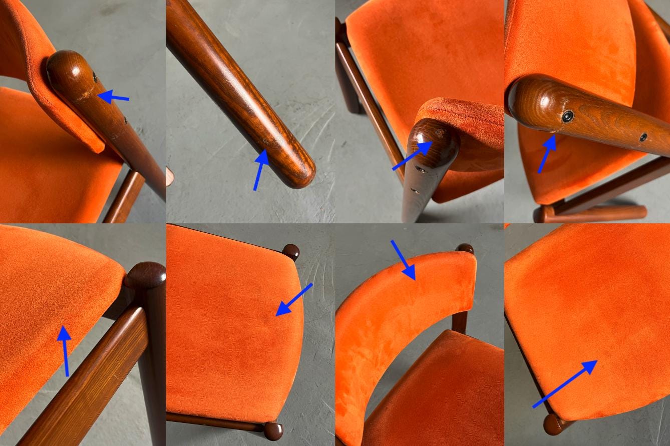 Mid-Century Modern Dining Chairs in Orange Velvet
