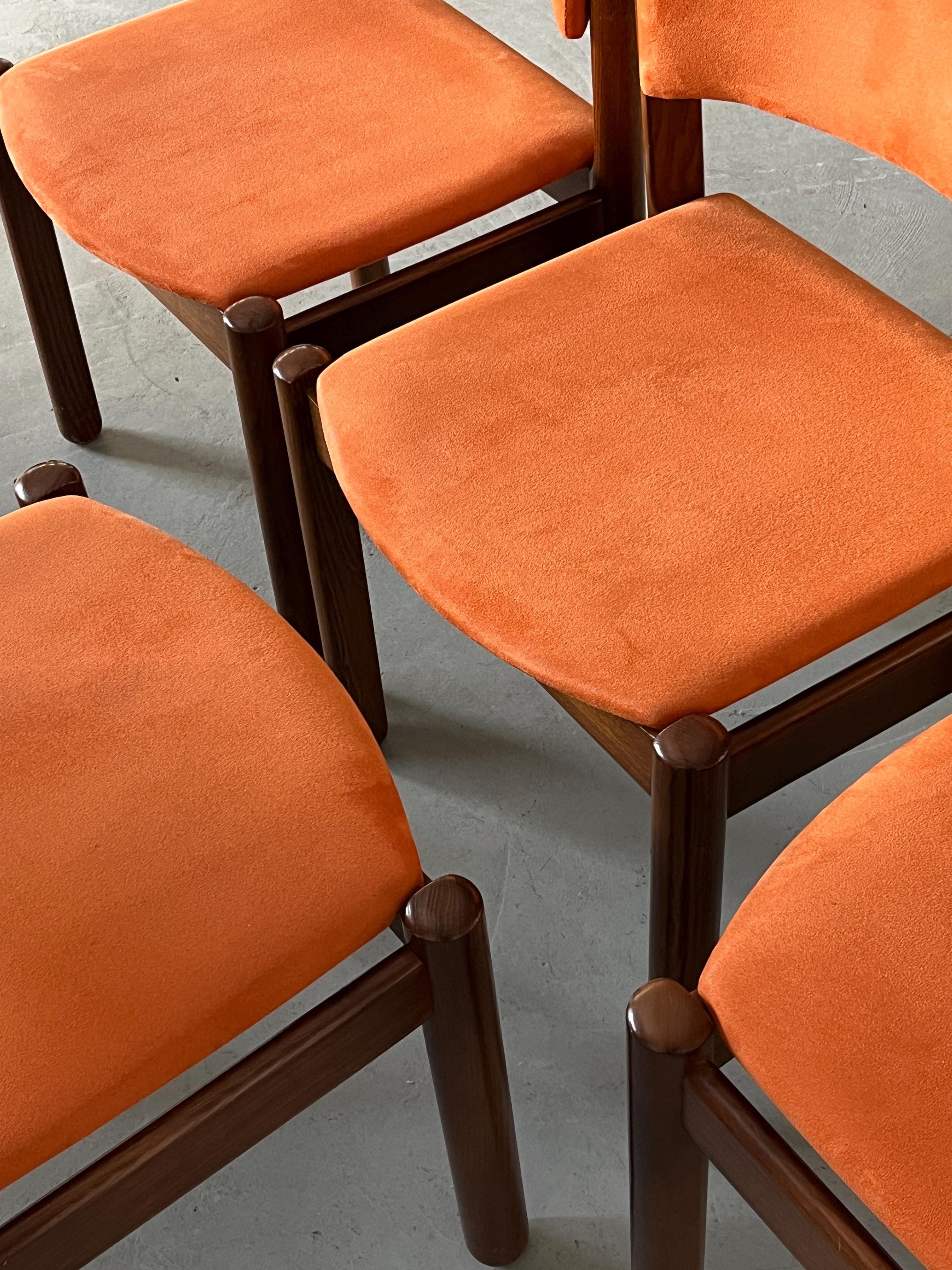 Mid-Century Modern Dining Chairs in Orange Velvet