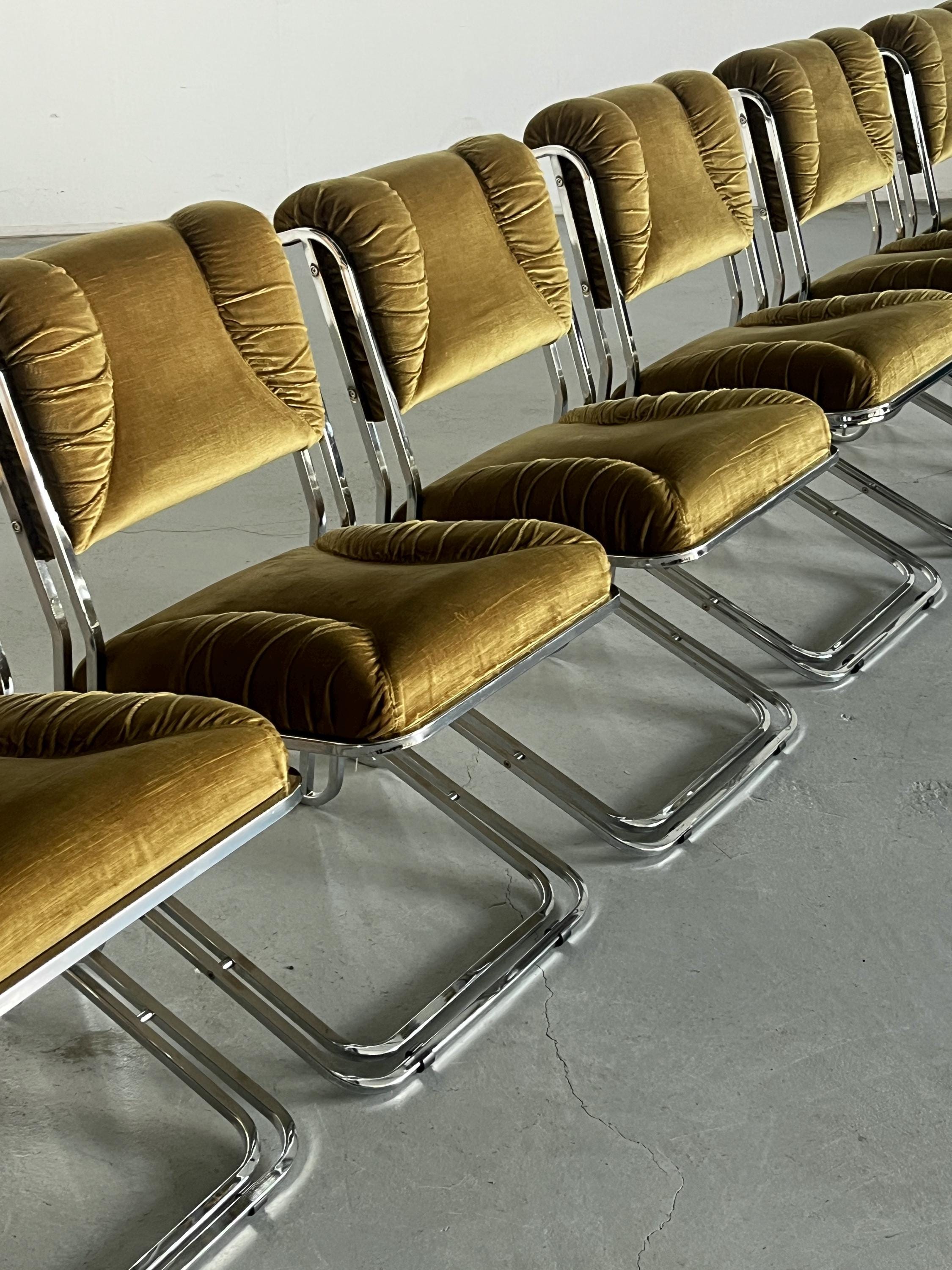 Elegant Italian Dining Chairs in Ruched Green Velvet