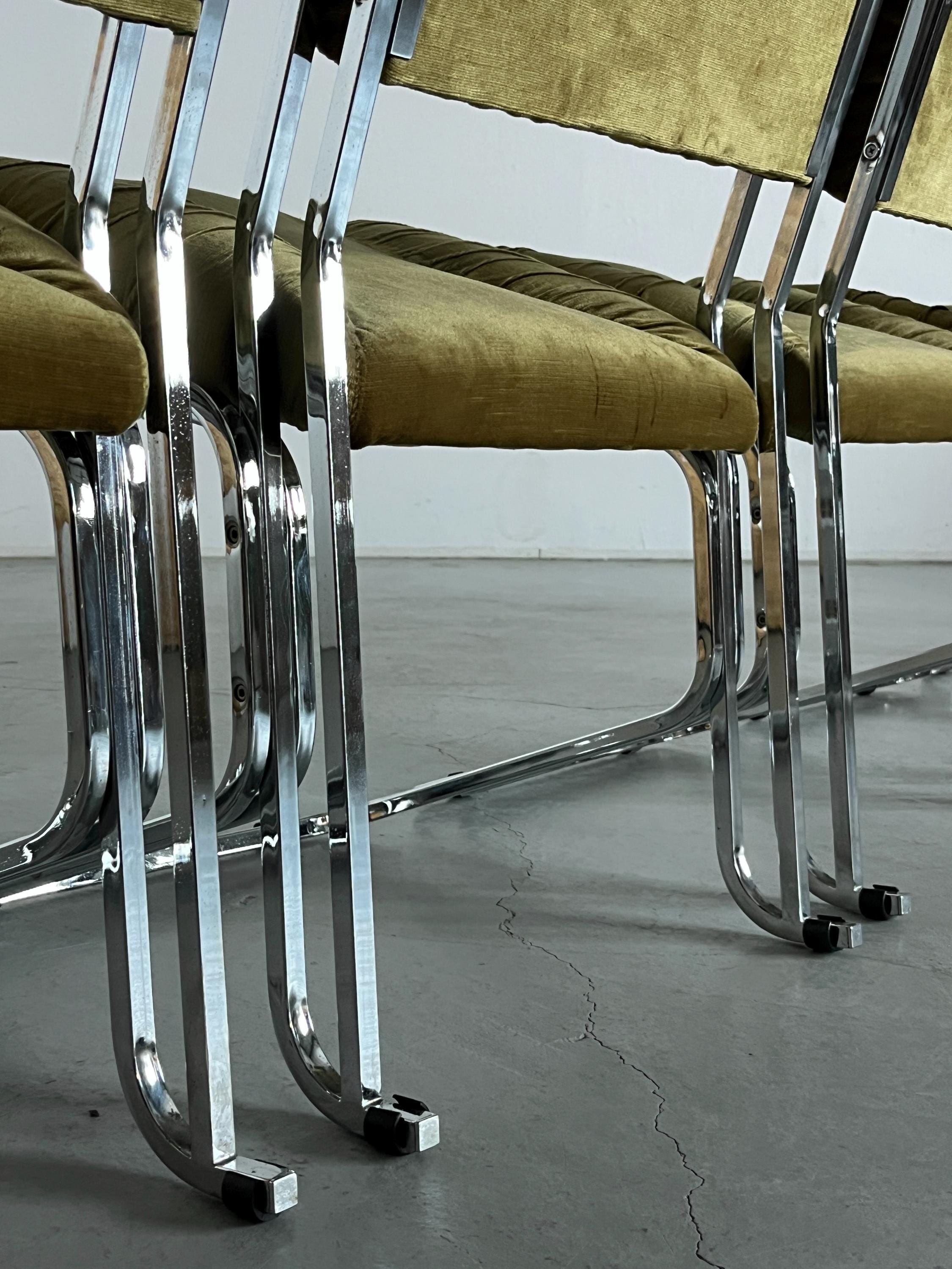 Elegant Italian Dining Chairs in Ruched Green Velvet