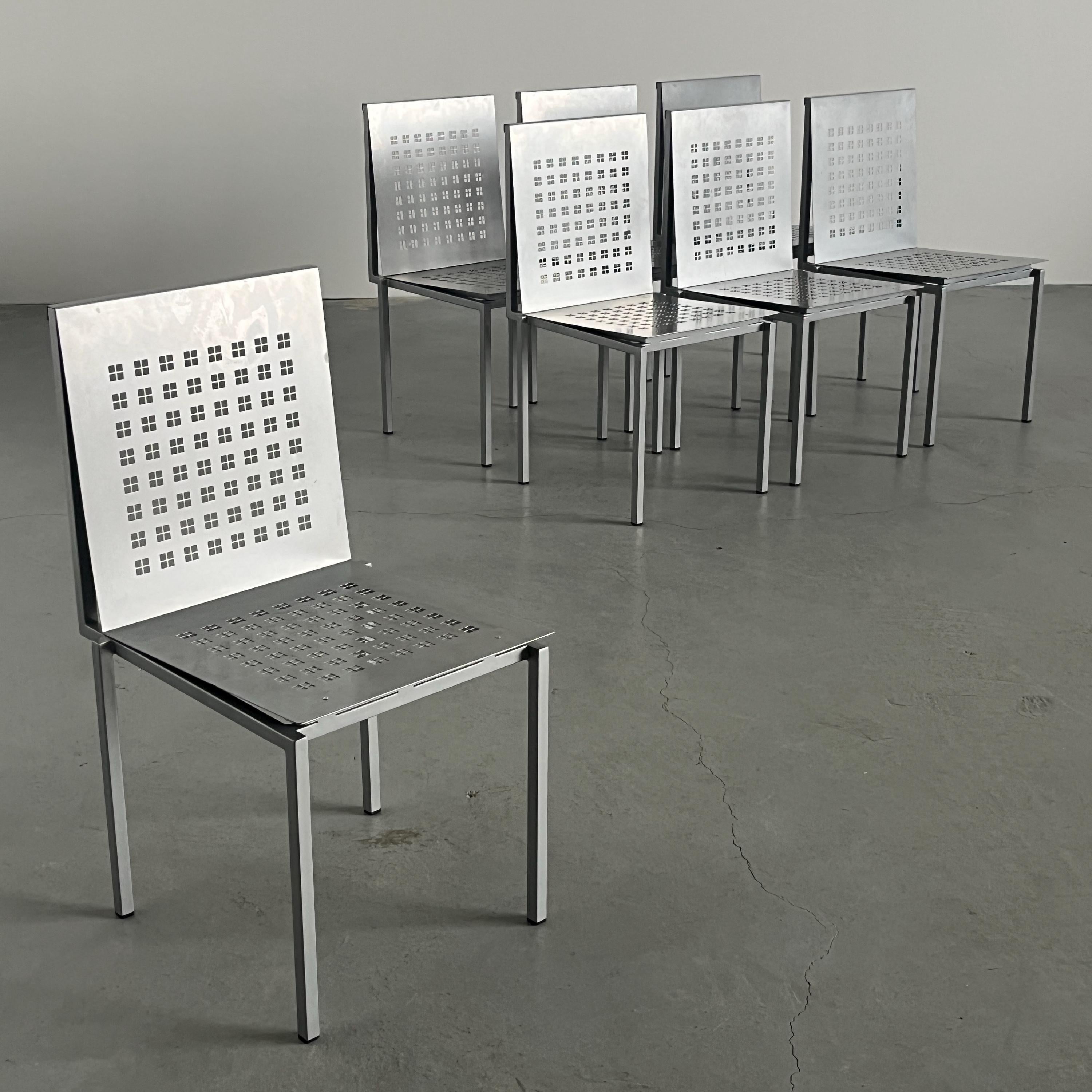 Architectural Geometrical Metal Plate Chairs in the Style of Pietro Arosio