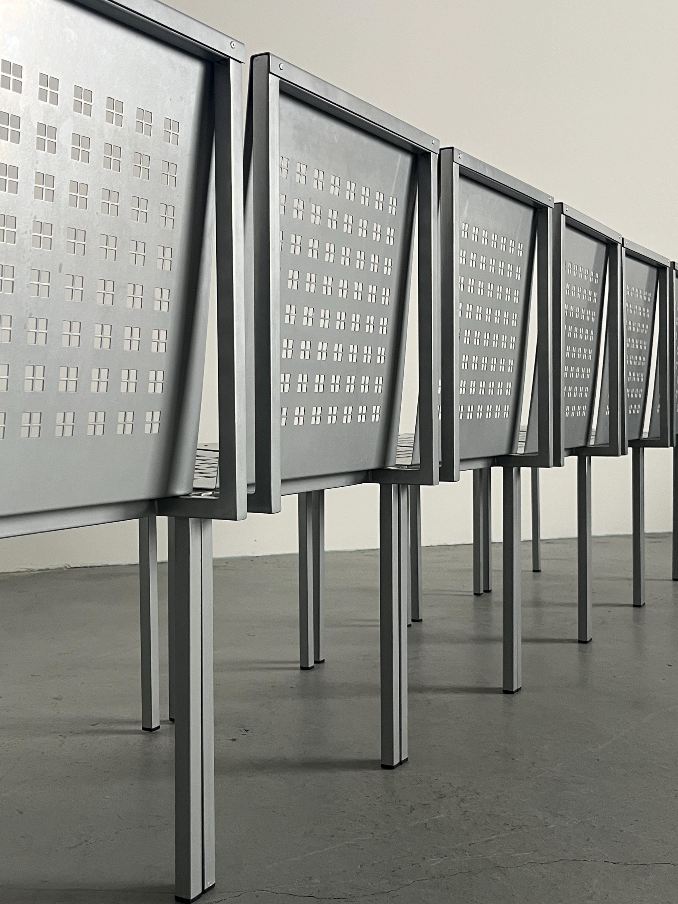 Architectural Geometrical Metal Plate Chairs in the Style of Pietro Arosio