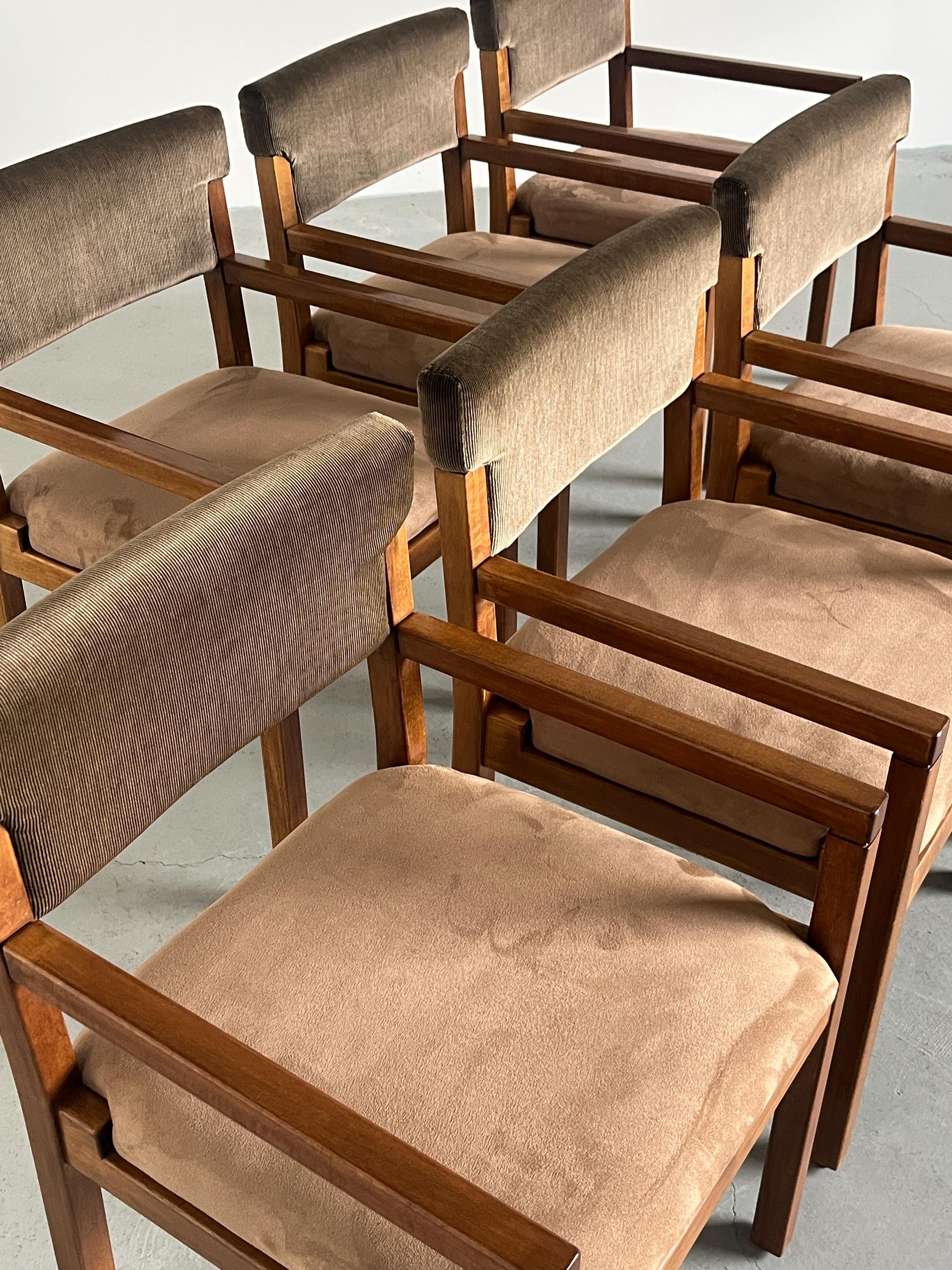 Mid-Century Armchairs in Beechwood, Velvet and Striped Upholstery