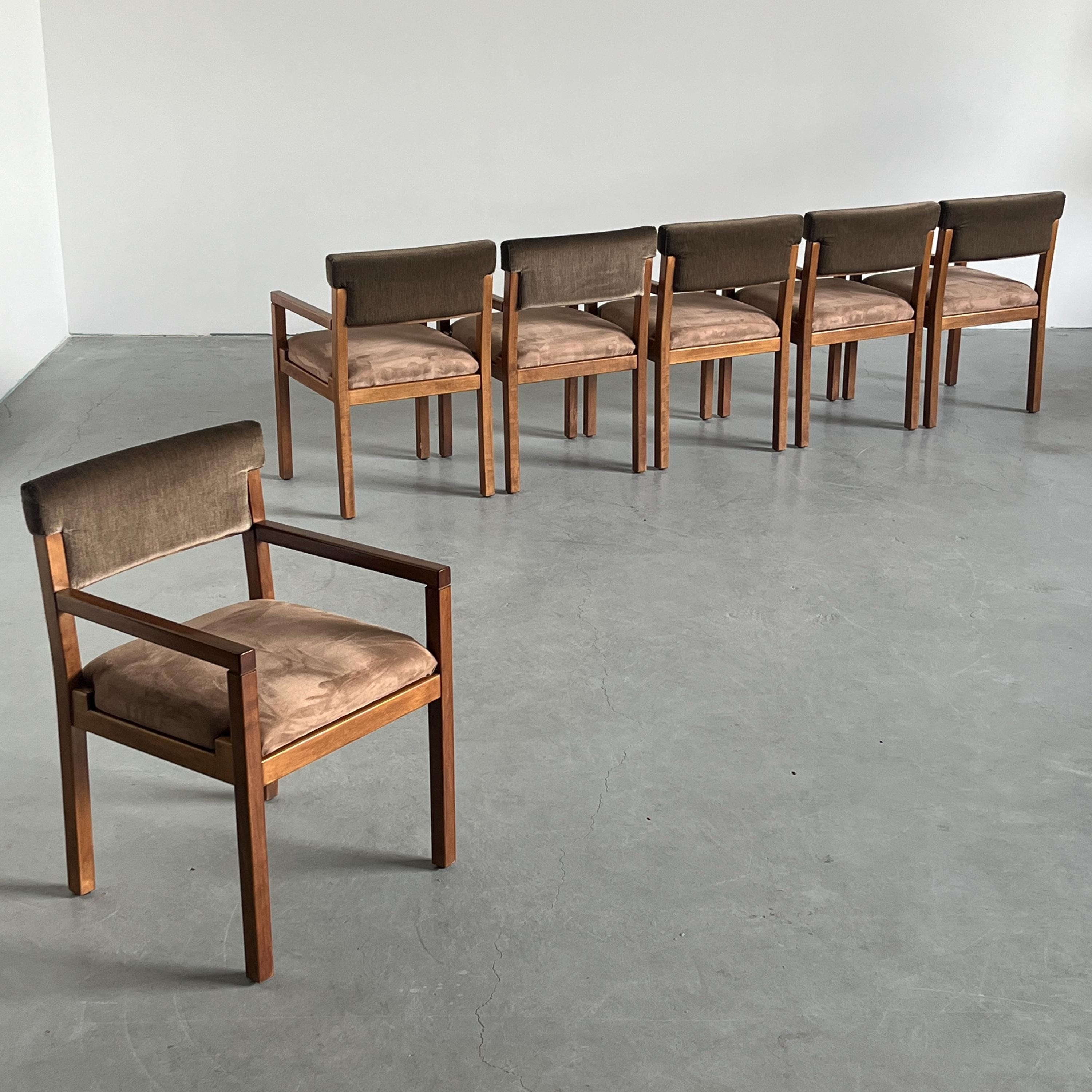 Mid-Century Armchairs in Beechwood, Velvet and Striped Upholstery