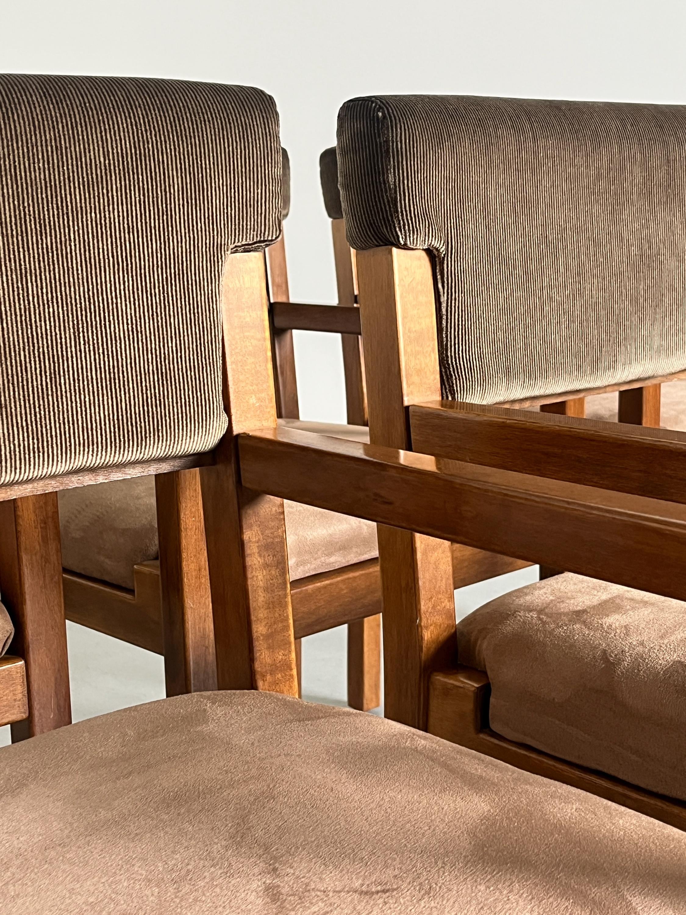 Mid-Century Armchairs in Beechwood, Velvet and Striped Upholstery