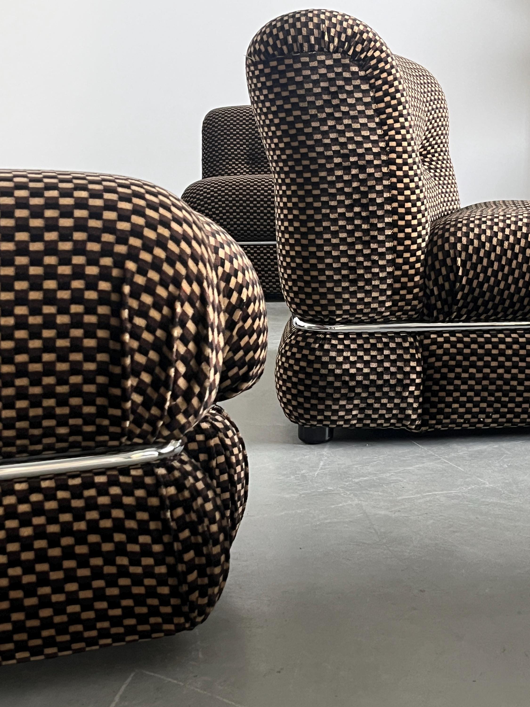 Italian Modular Seating Set in Checkered Upholstery