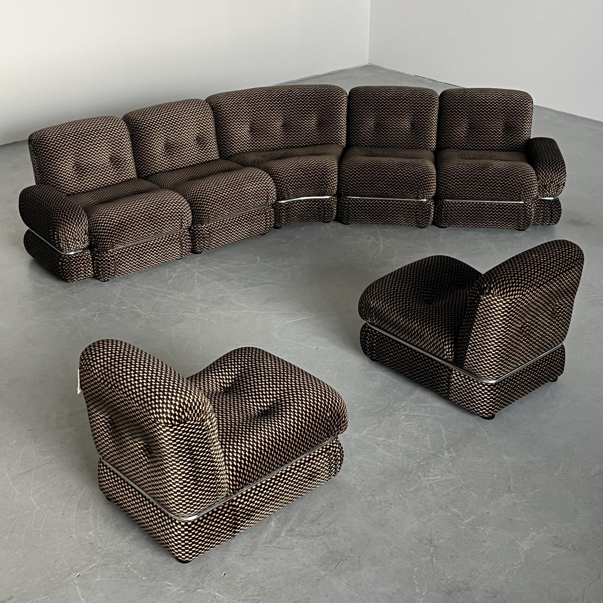 Italian Modular Seating Set in Checkered Upholstery