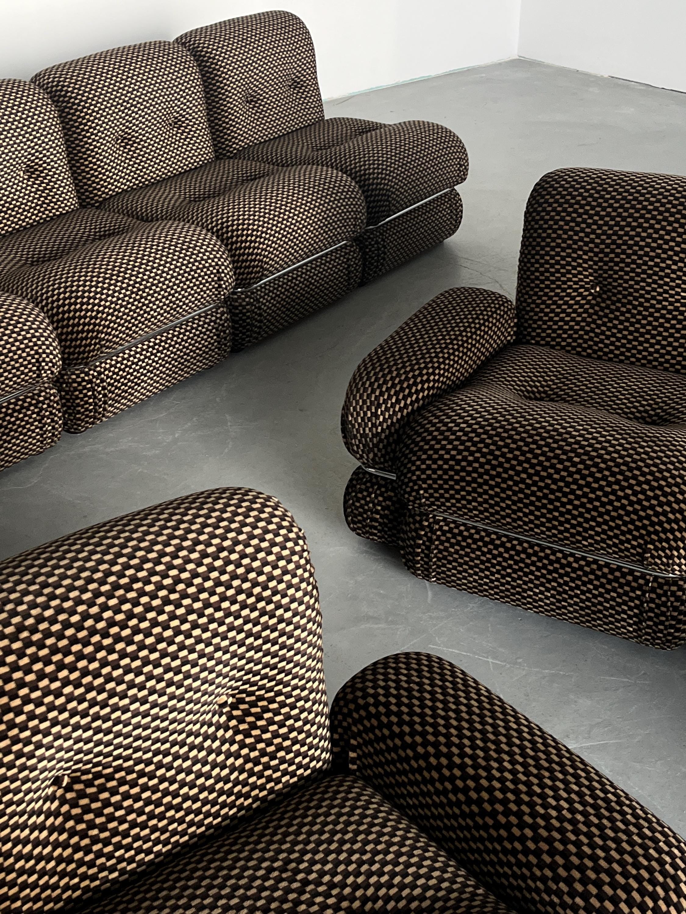 Italian Modular Seating Set in Checkered Upholstery
